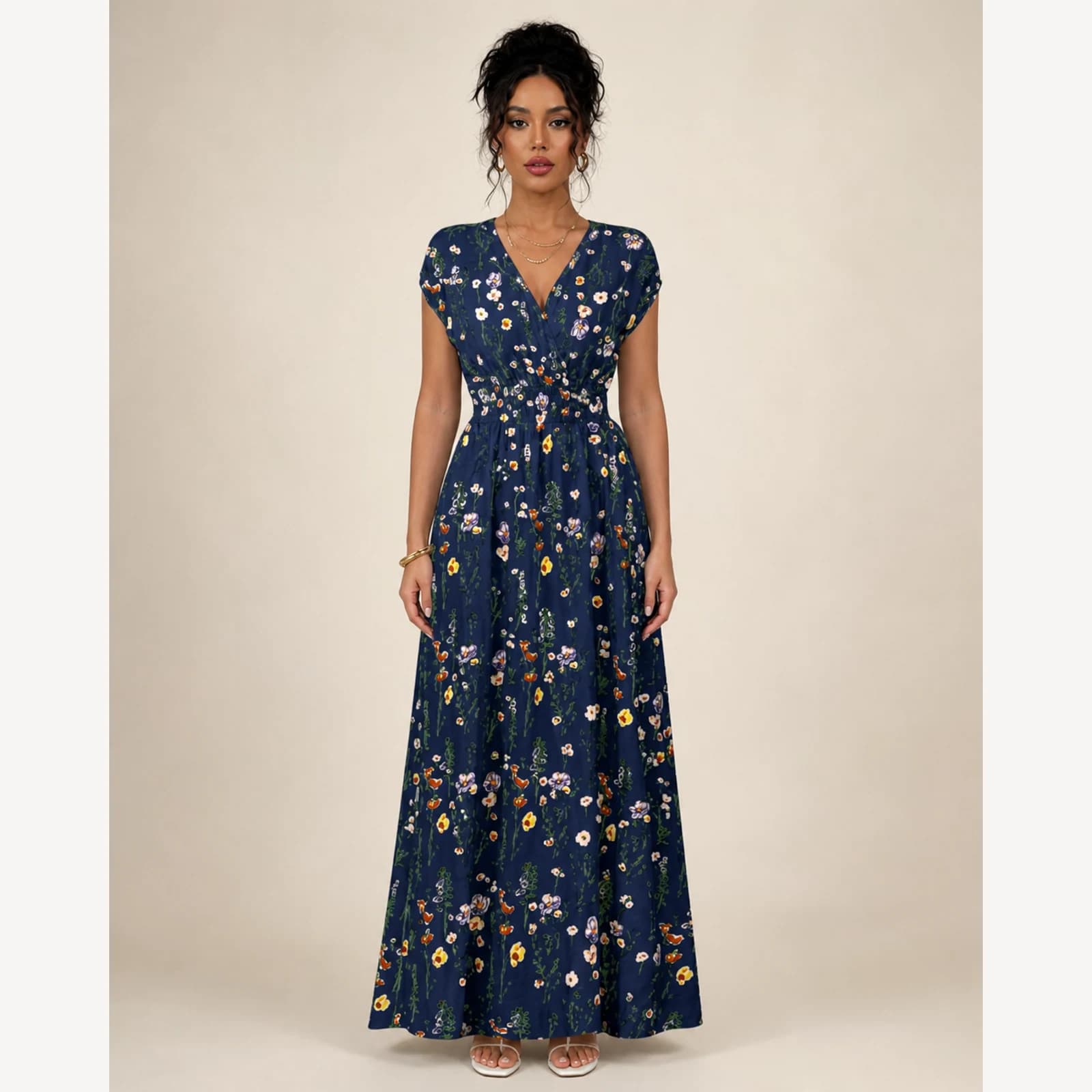 Loretta Navy Floral Maxi Dress, view 1