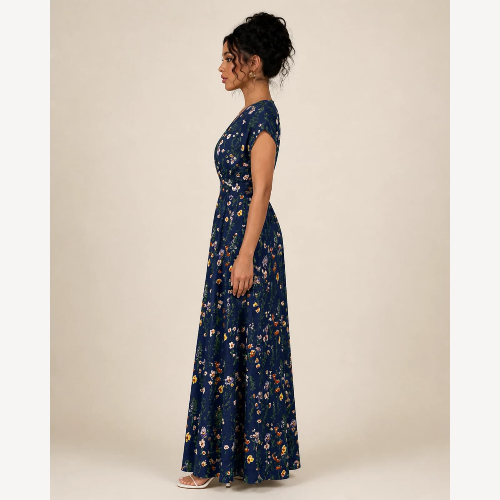 Loretta Navy Floral Maxi Dress, view 3