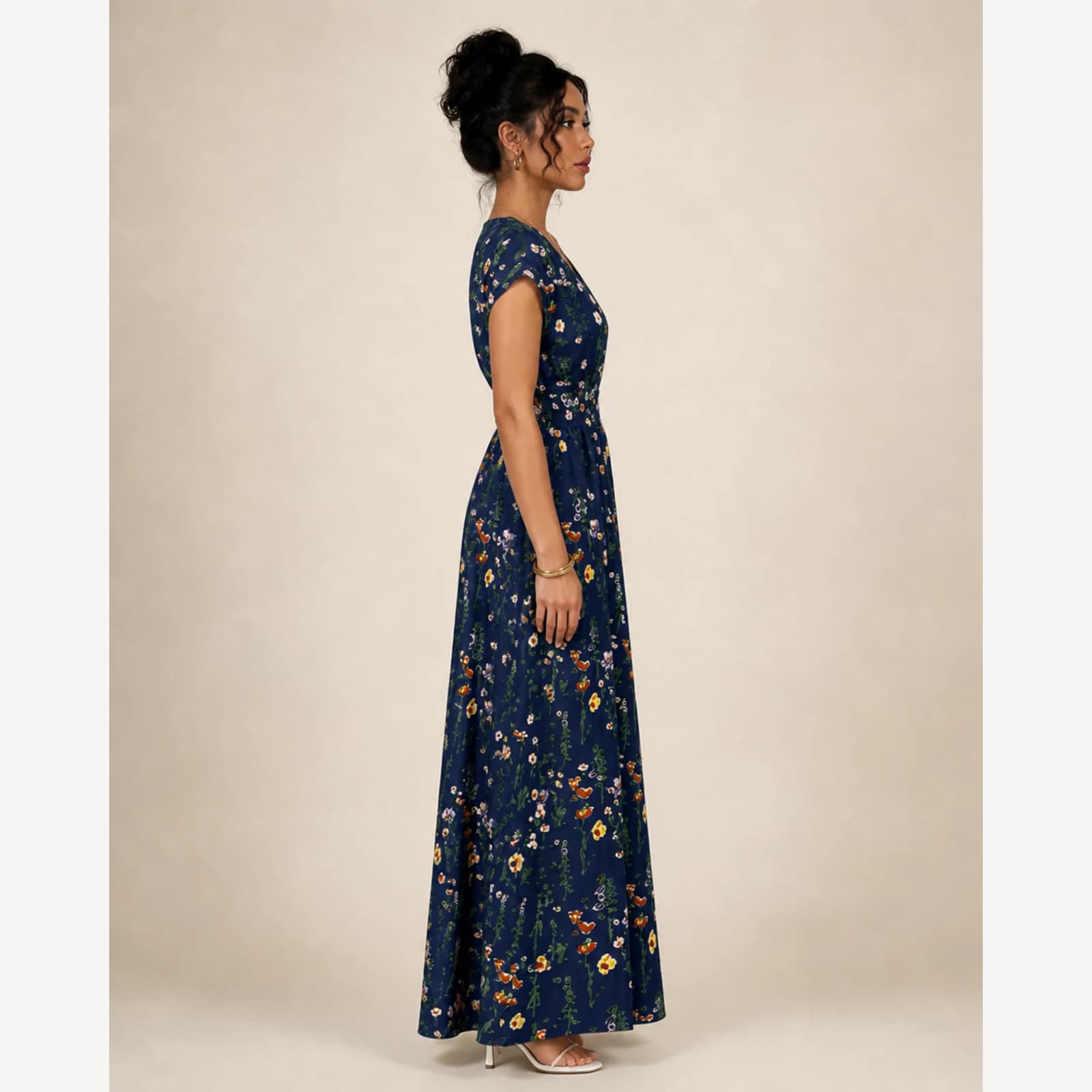 Loretta Navy Floral Maxi Dress, view 4