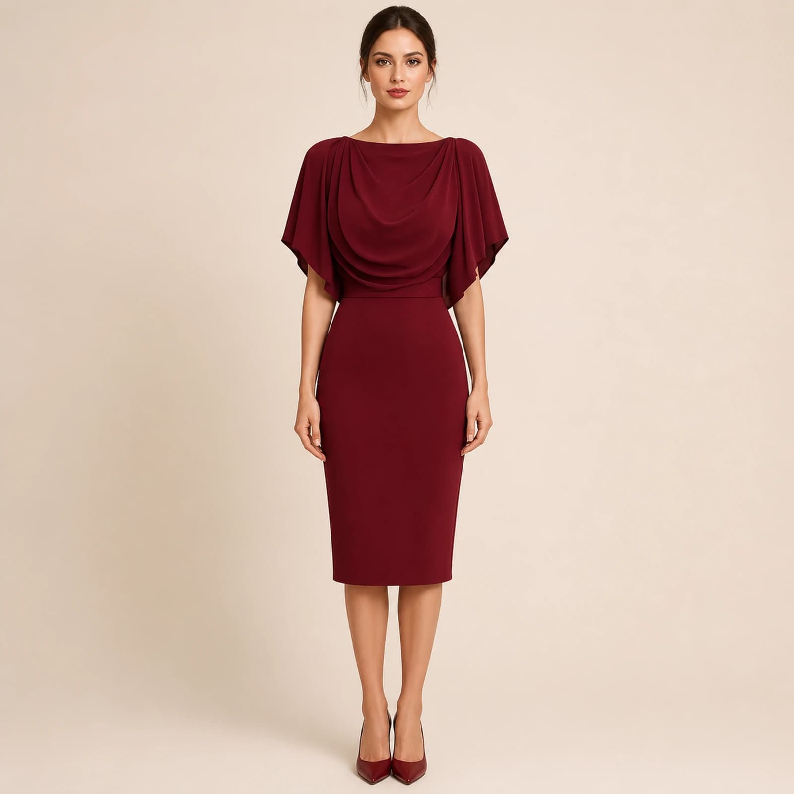 Lotus Draped Cape Midi Dress