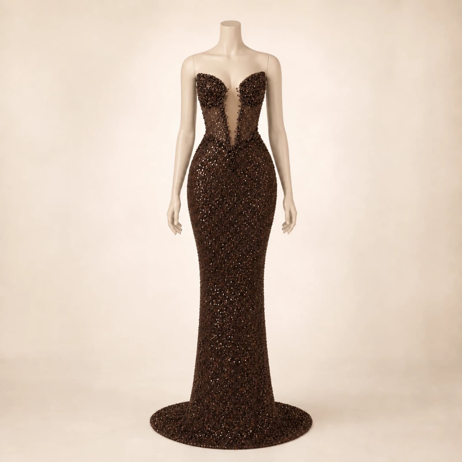 Lucienne Brown Crystal Mermaid Gown, view 1