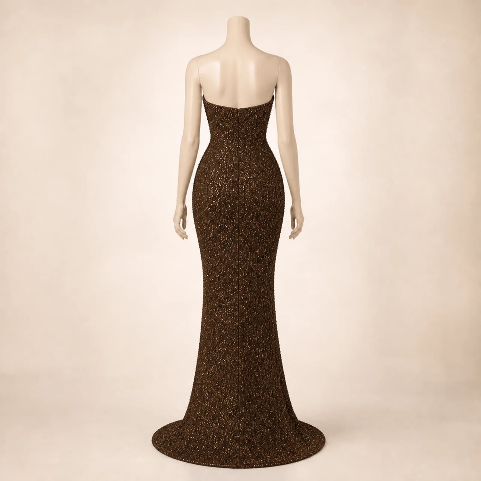 Lucienne Brown Crystal Mermaid Gown, view 2