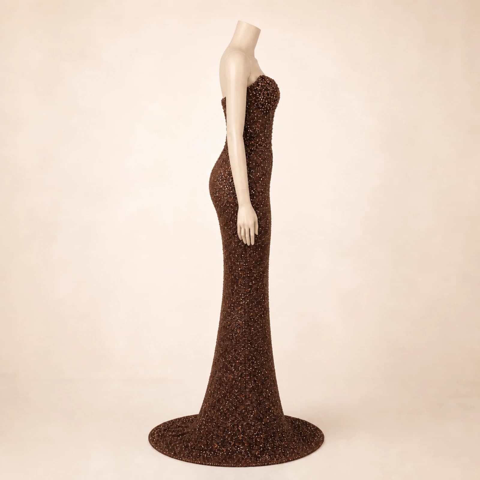 Lucienne Brown Crystal Mermaid Gown, view 3