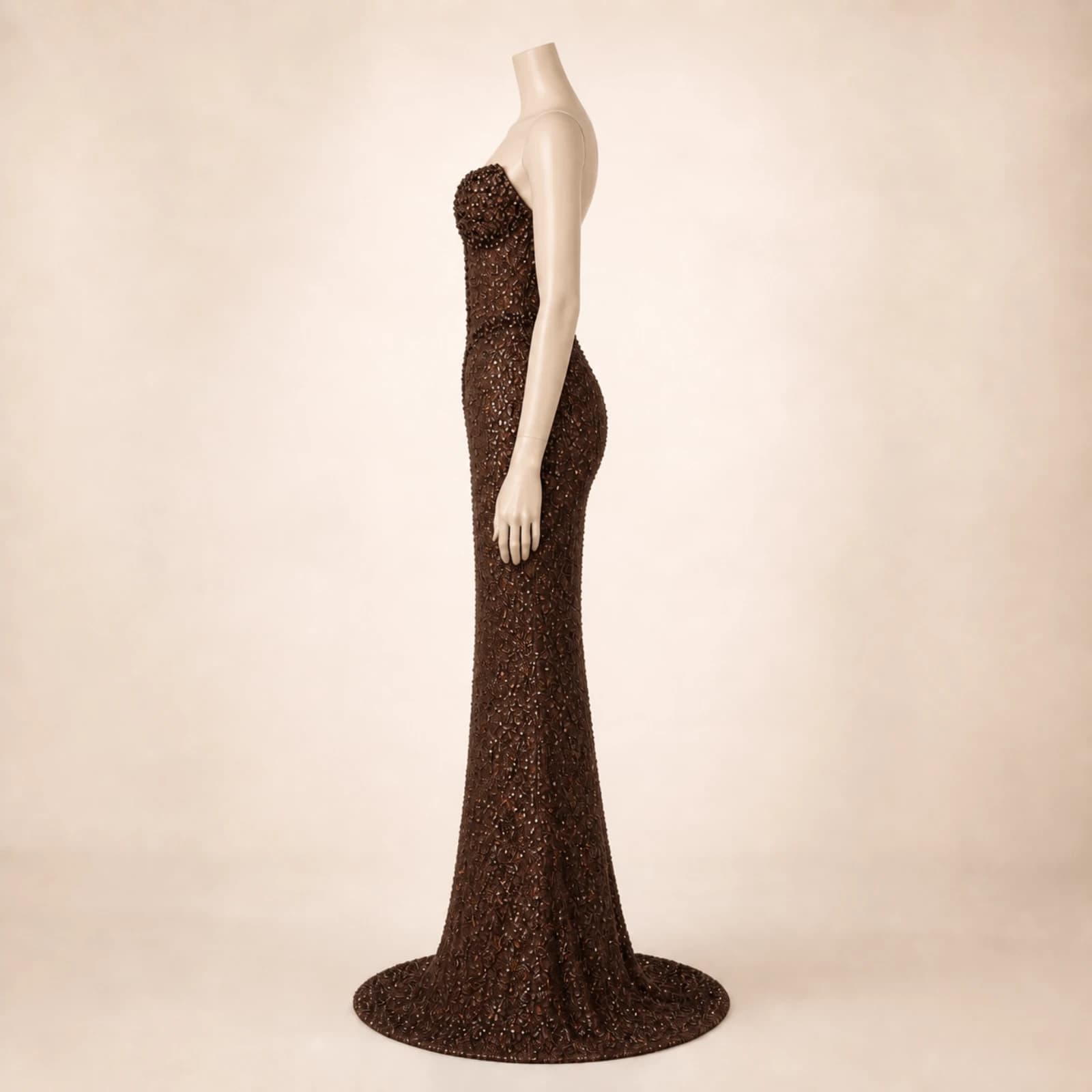 Lucienne Brown Crystal Mermaid Gown, view 4