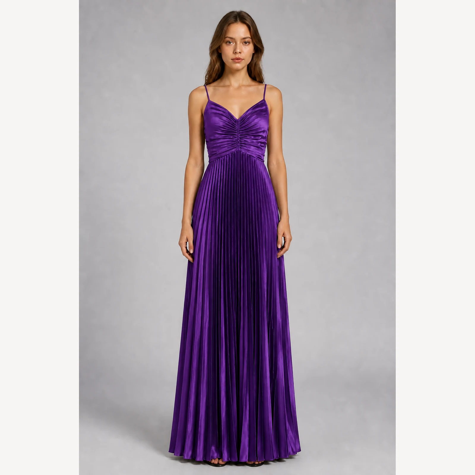 Lysandra Purple Pleated Evening Gown, view 1