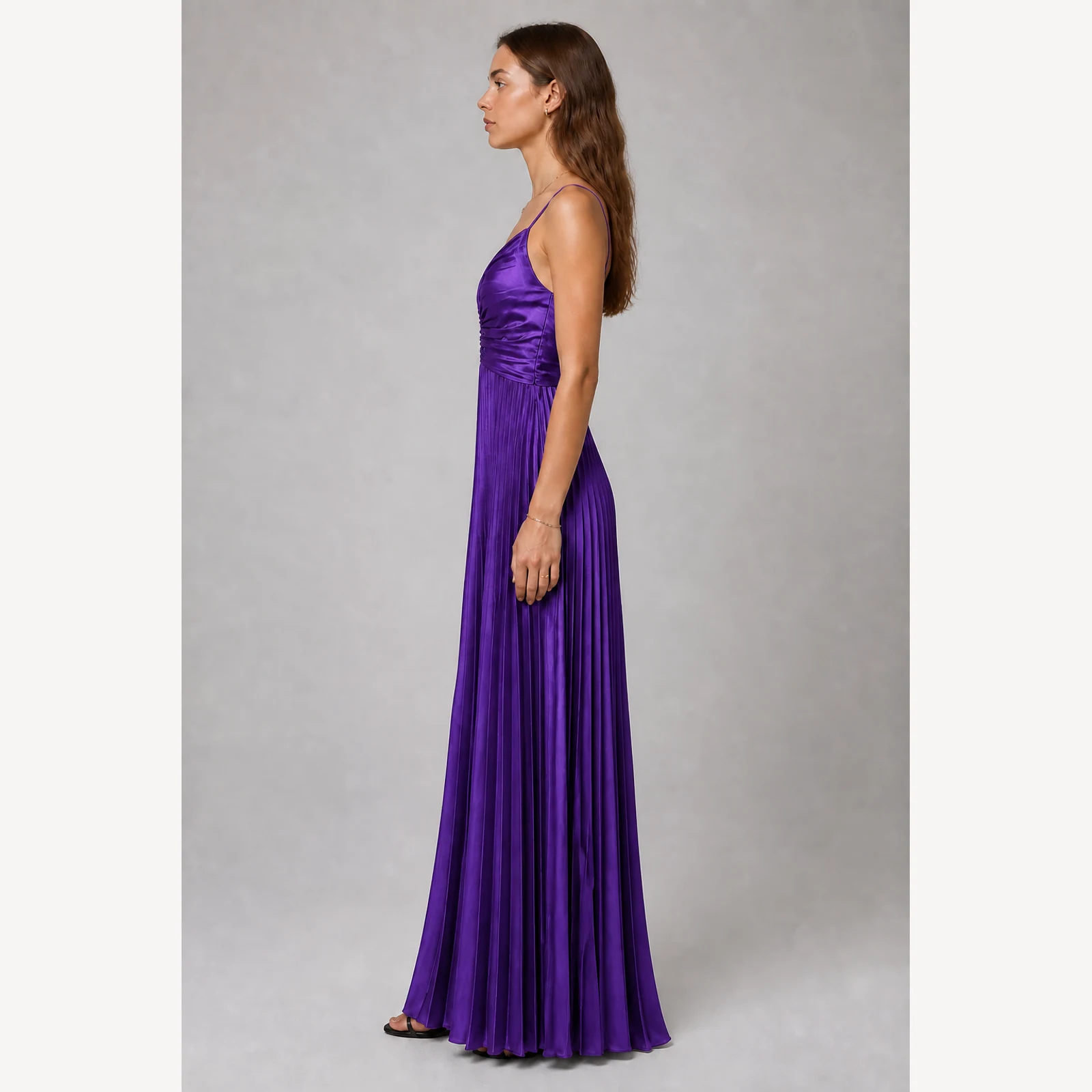 Lysandra Purple Pleated Evening Gown, view 3