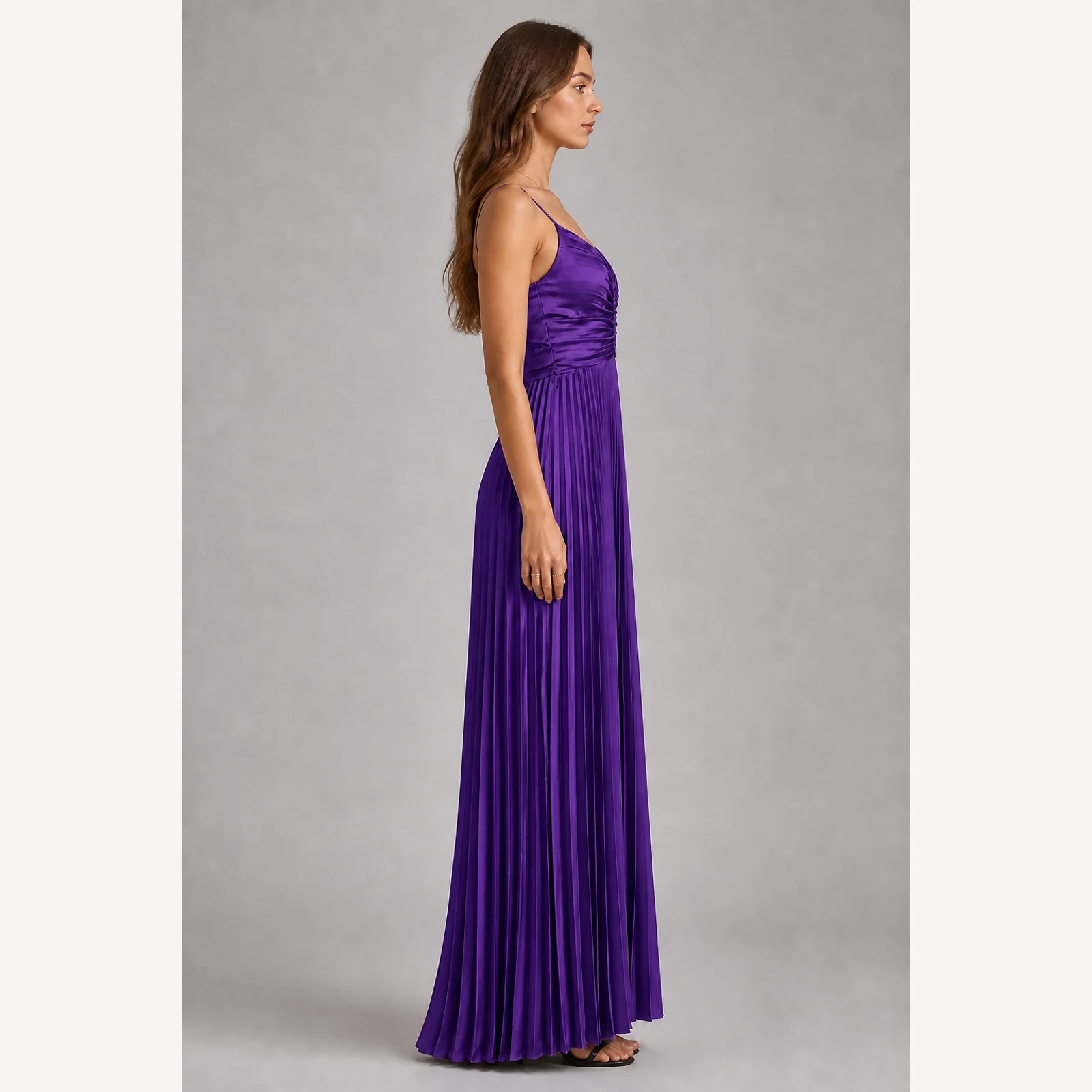 Lysandra Purple Pleated Evening Gown, view 4