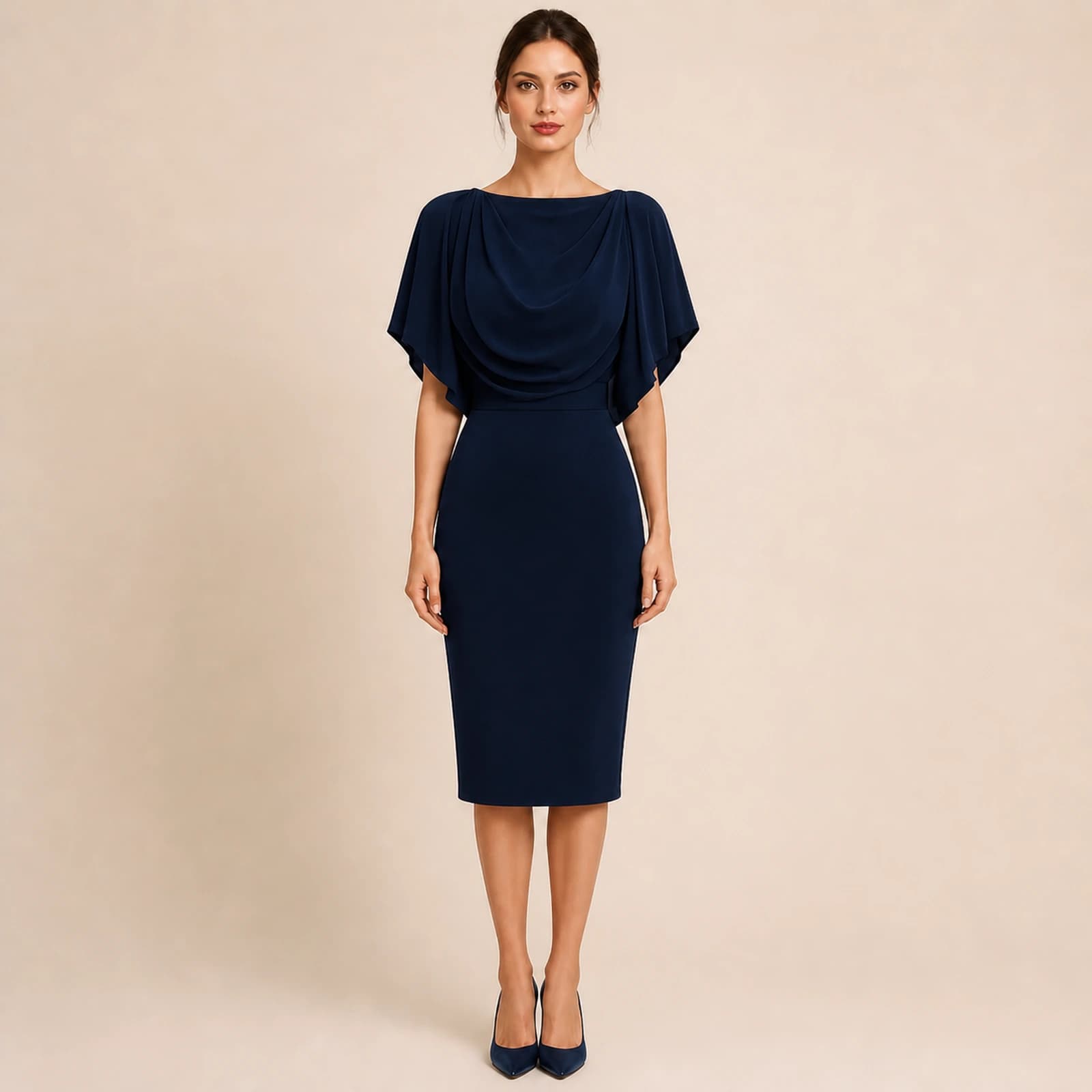 Maeve Draped Cape Midi Dress