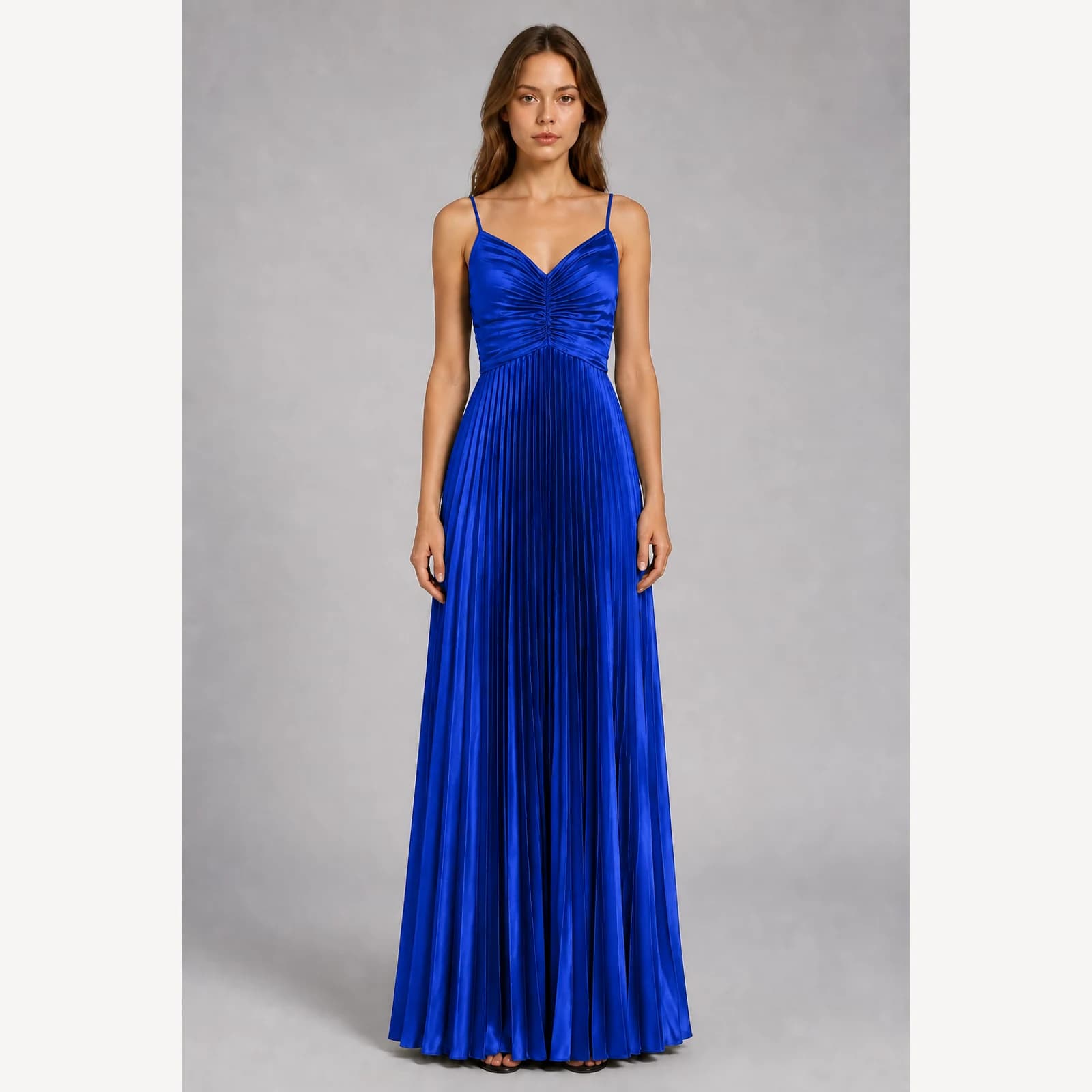 Marceline Royal Blue Pleated Evening Gown, view 1
