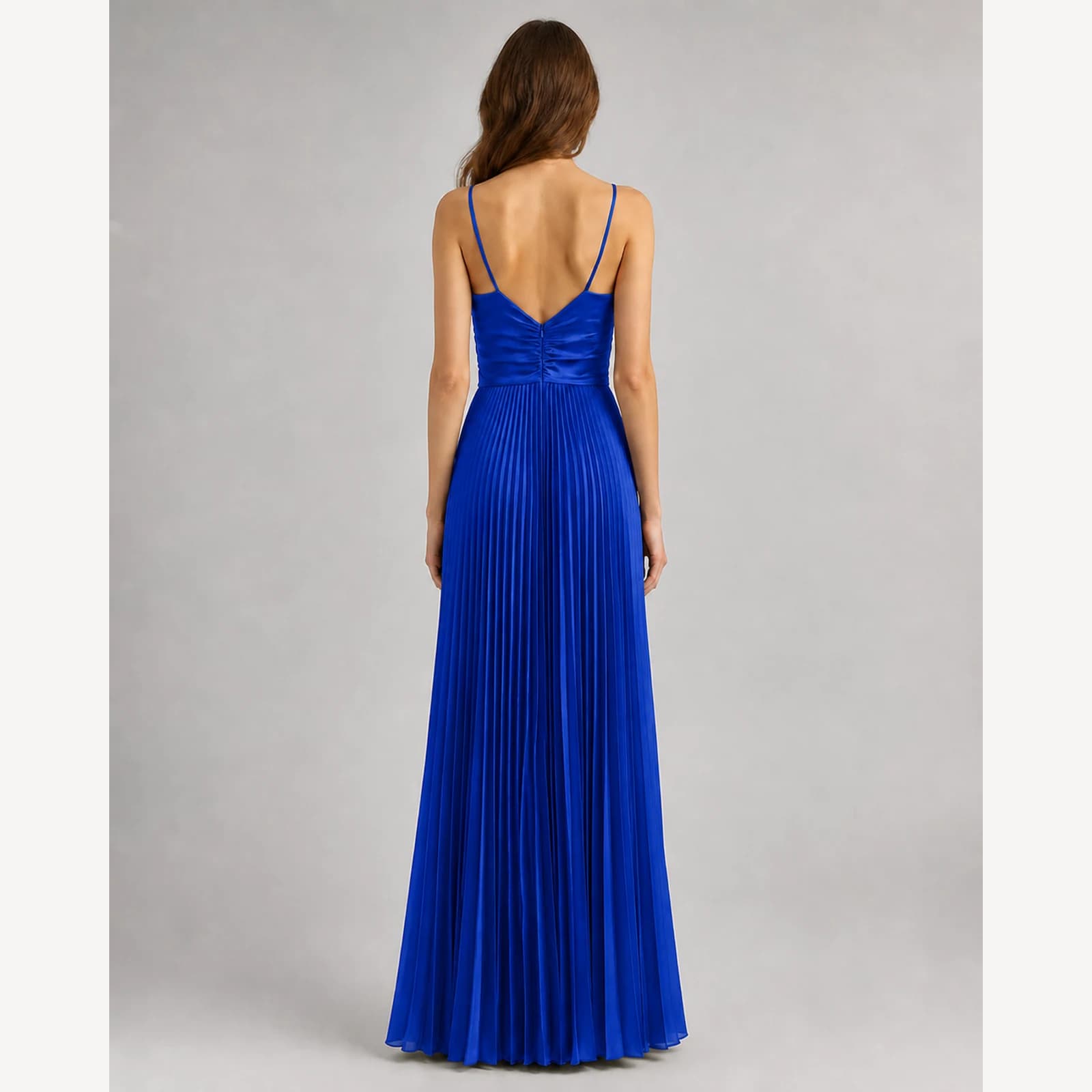 Marceline Royal Blue Pleated Evening Gown, view 2