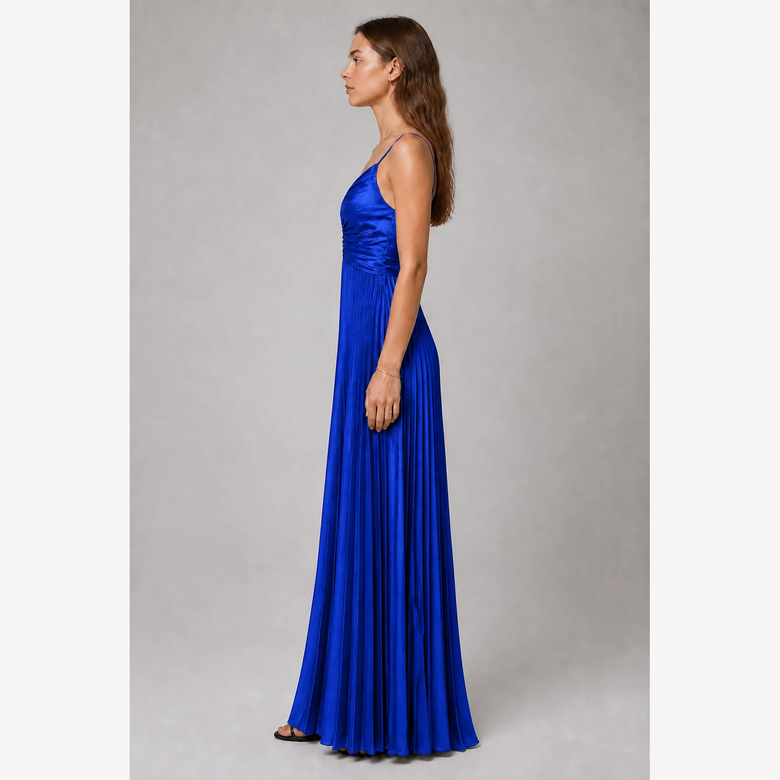 Marceline Royal Blue Pleated Evening Gown, view 3