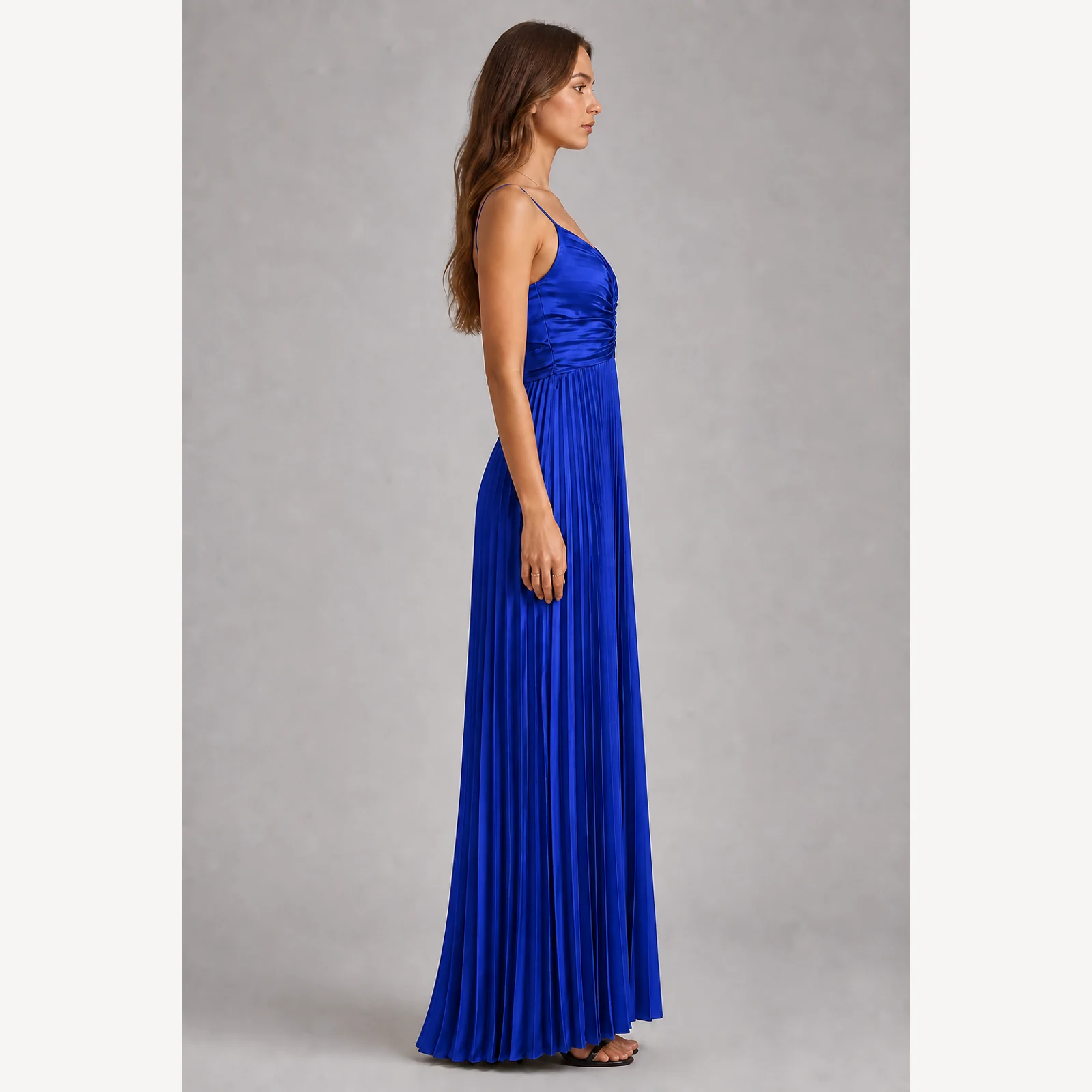 Marceline Royal Blue Pleated Evening Gown, view 4