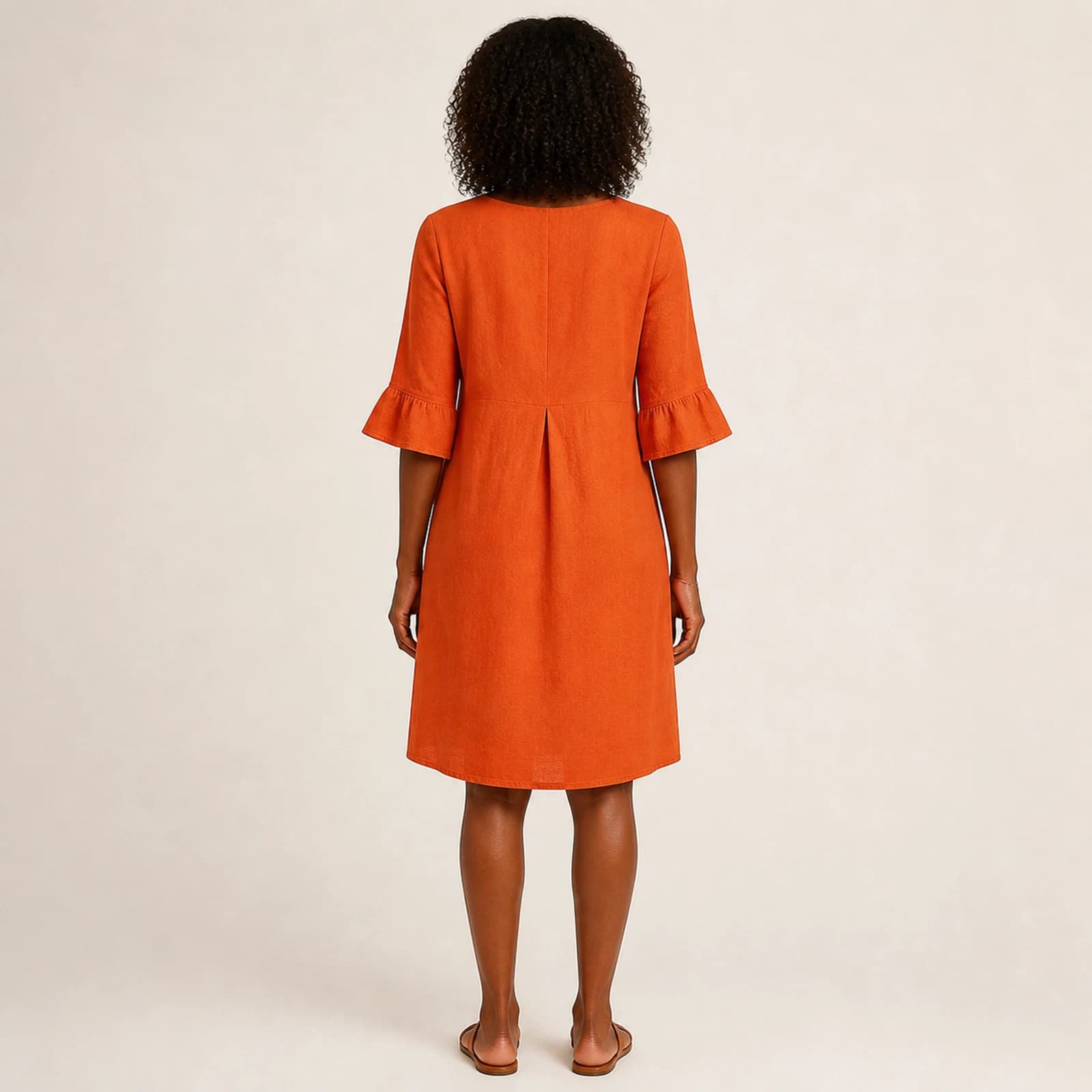 Maren Tangerine Linen Button Dress, view 2