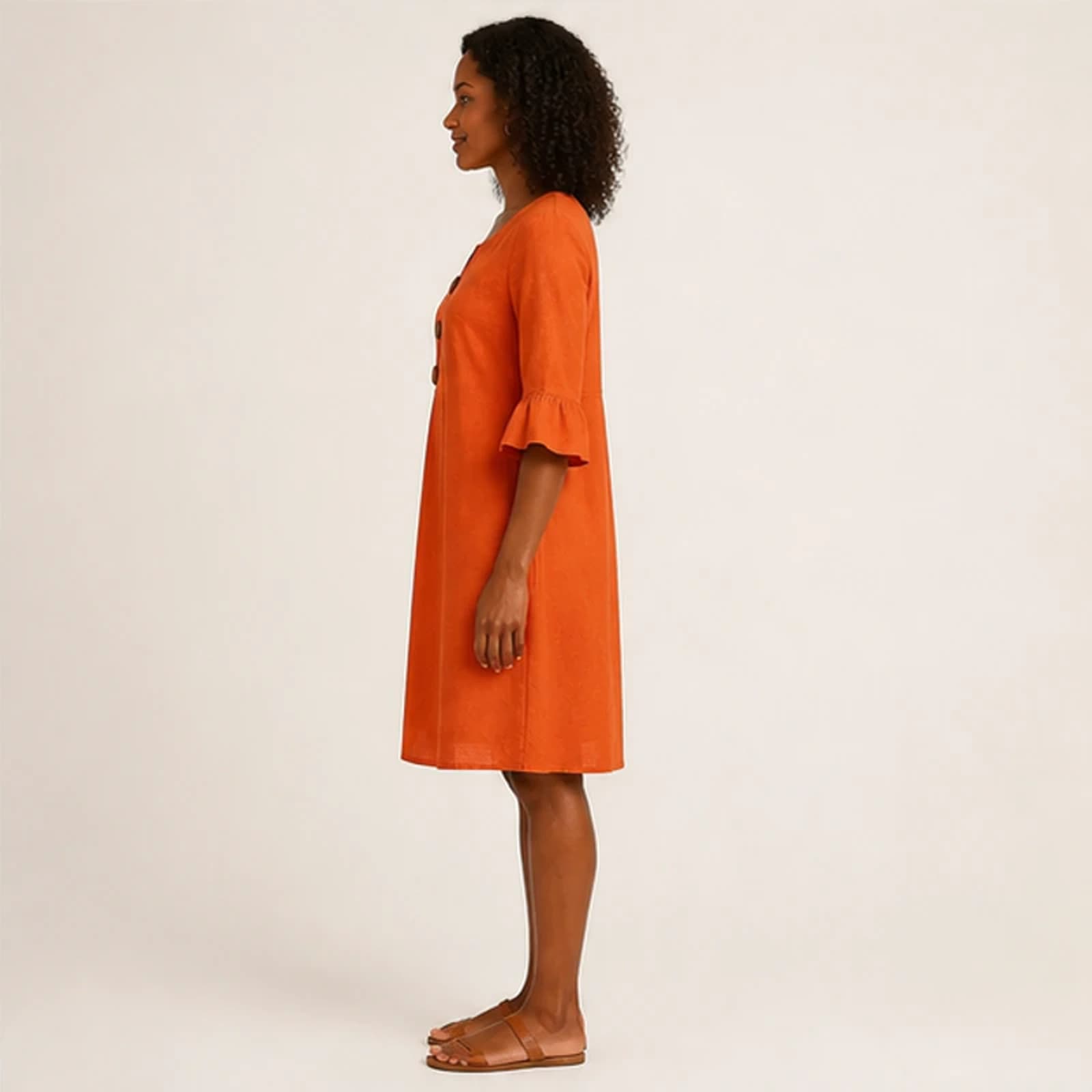 Maren Tangerine Linen Button Dress, view 4