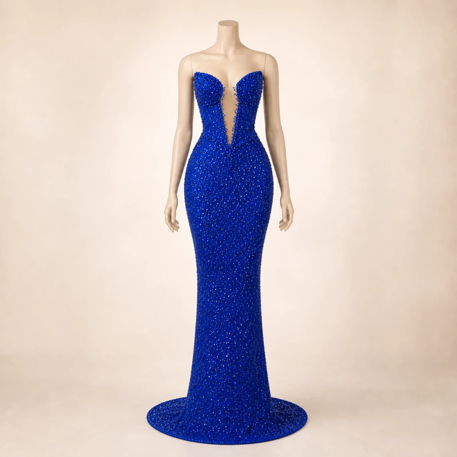 Marielle Blue Crystal Mermaid Gown, view 1