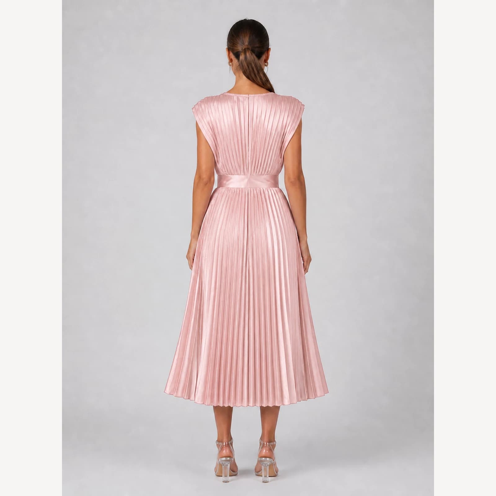 Mirella Pink Pleated Midi Dress, view 2