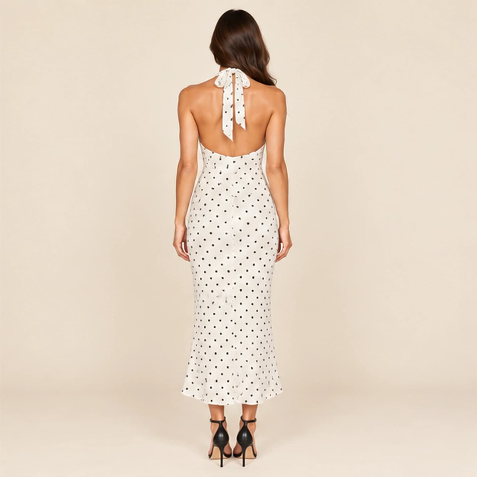 Mirelle Halter Polka Dot Maxi Dress — White, view 2