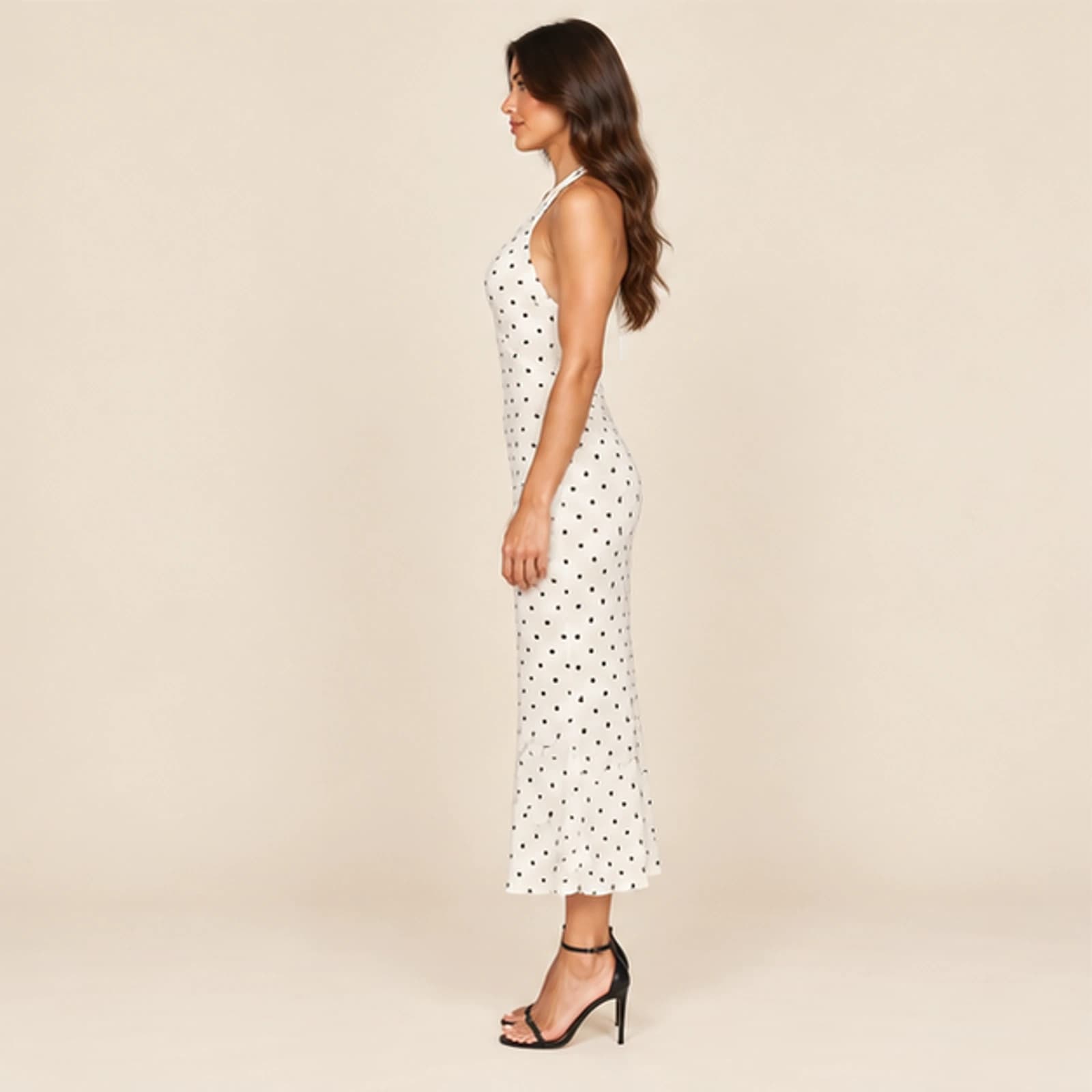 Mirelle Halter Polka Dot Maxi Dress — White, view 3