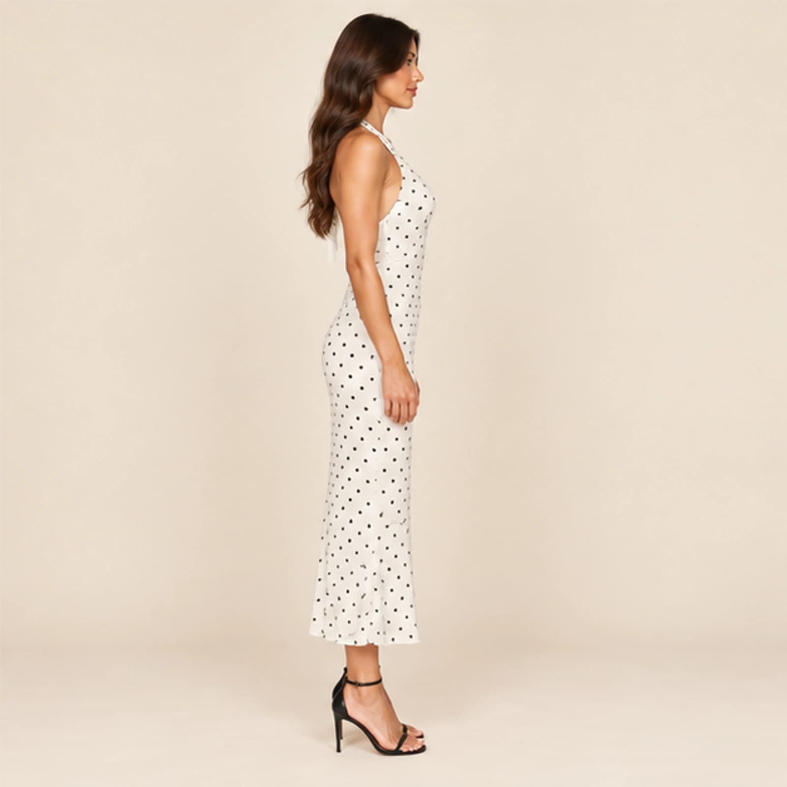 Mirelle Halter Polka Dot Maxi Dress — White, view 4