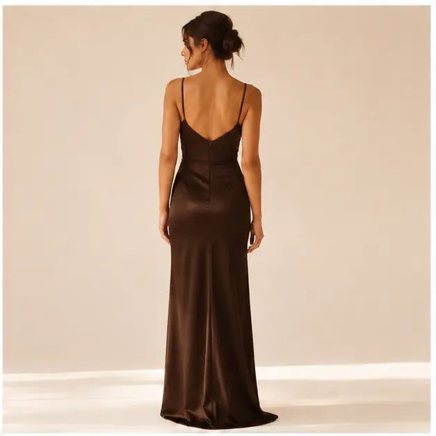 Mocha Satin Maxi Dress, view 2