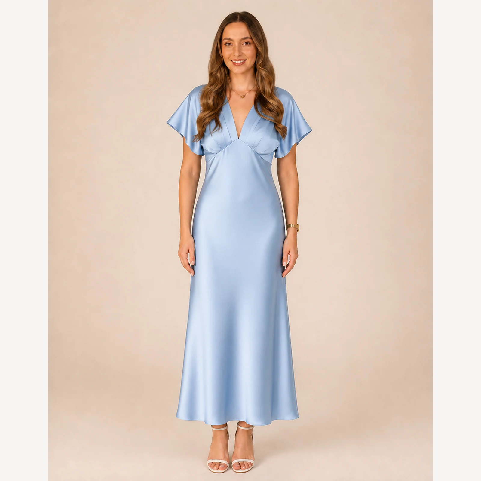Nerina Blue Satin Midi Dress, view 1