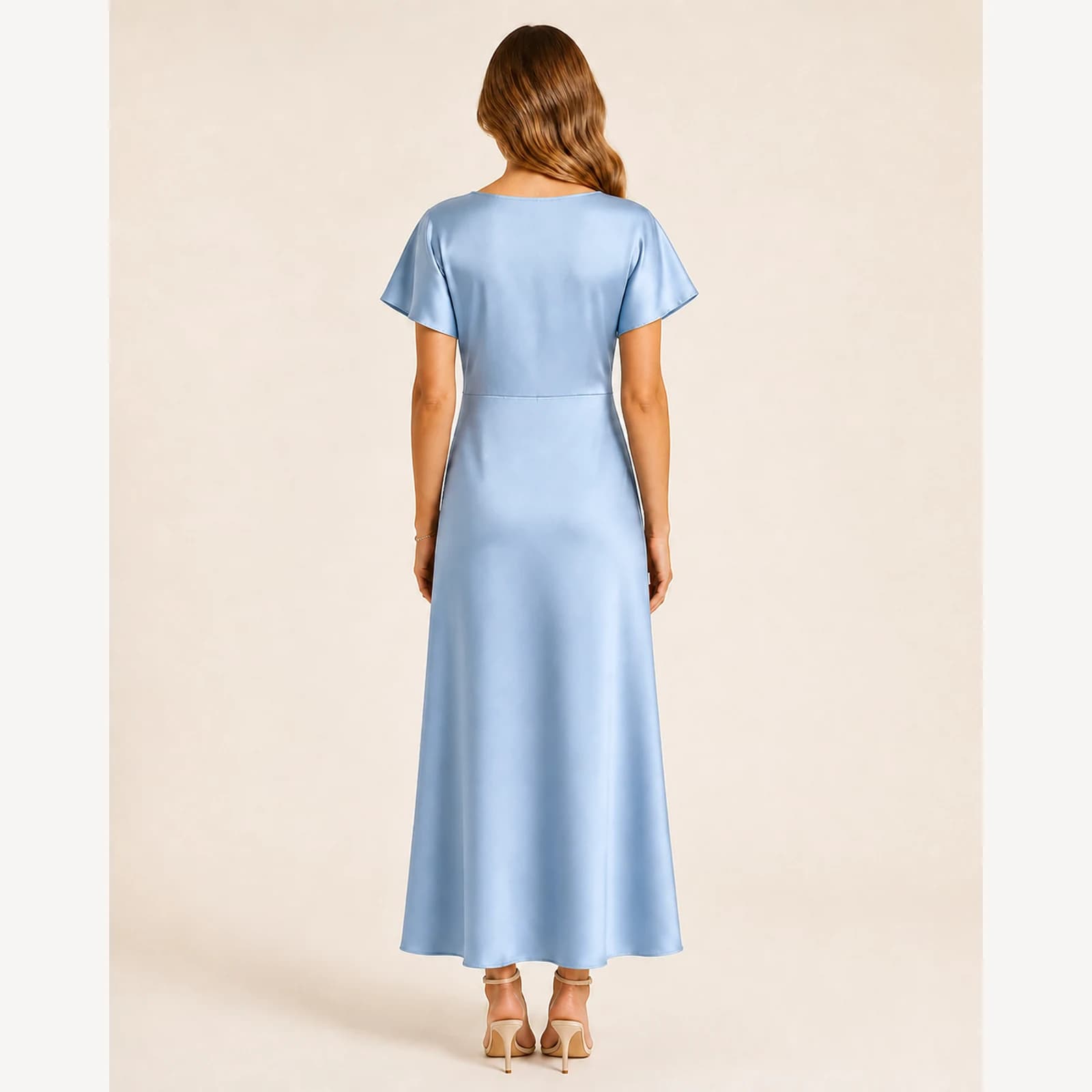 Nerina Blue Satin Midi Dress, view 2