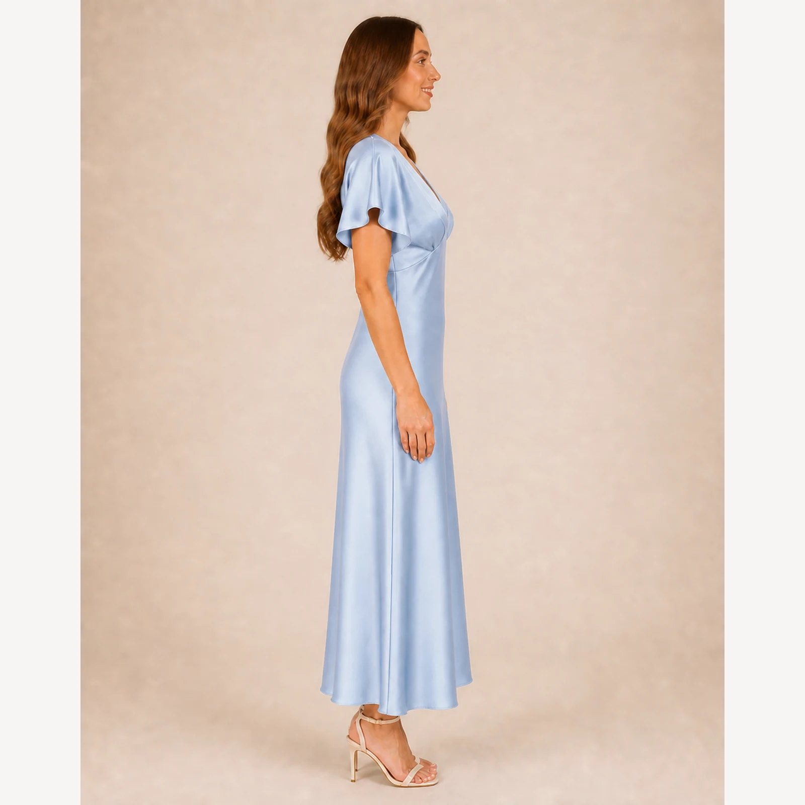 Nerina Blue Satin Midi Dress, view 4