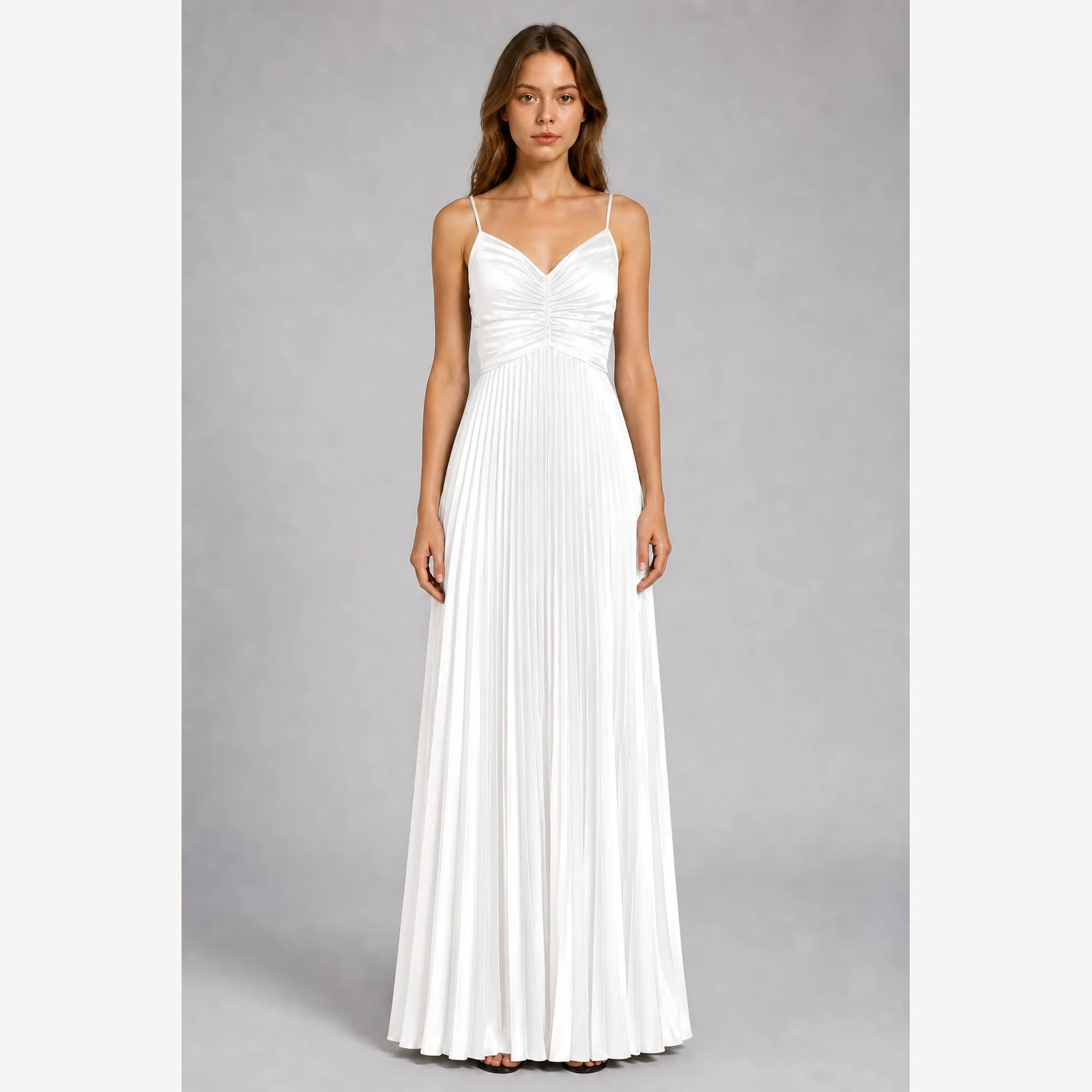 Nerissa White Pleated Evening Gown, view 1