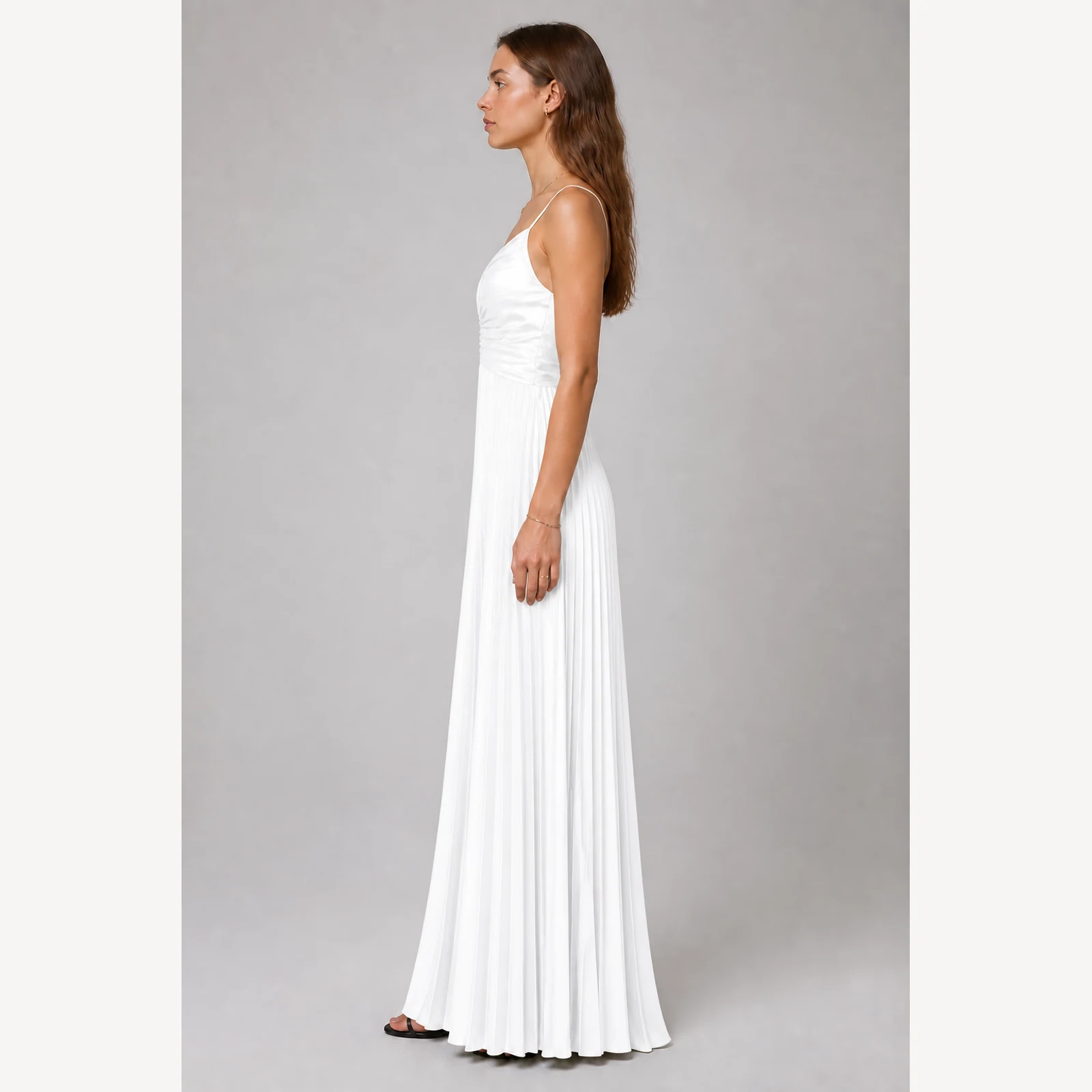 Nerissa White Pleated Evening Gown, view 3