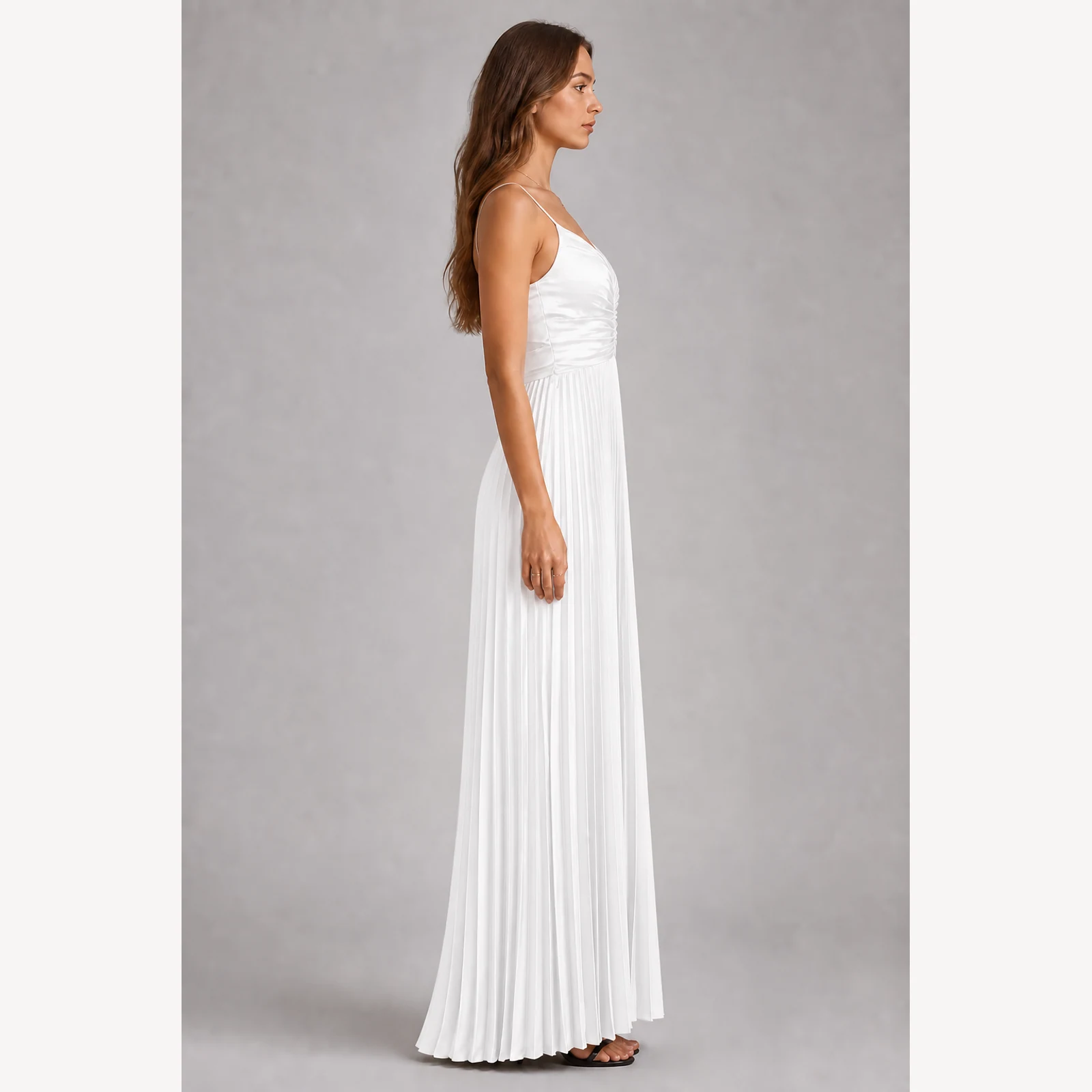 Nerissa White Pleated Evening Gown, view 4
