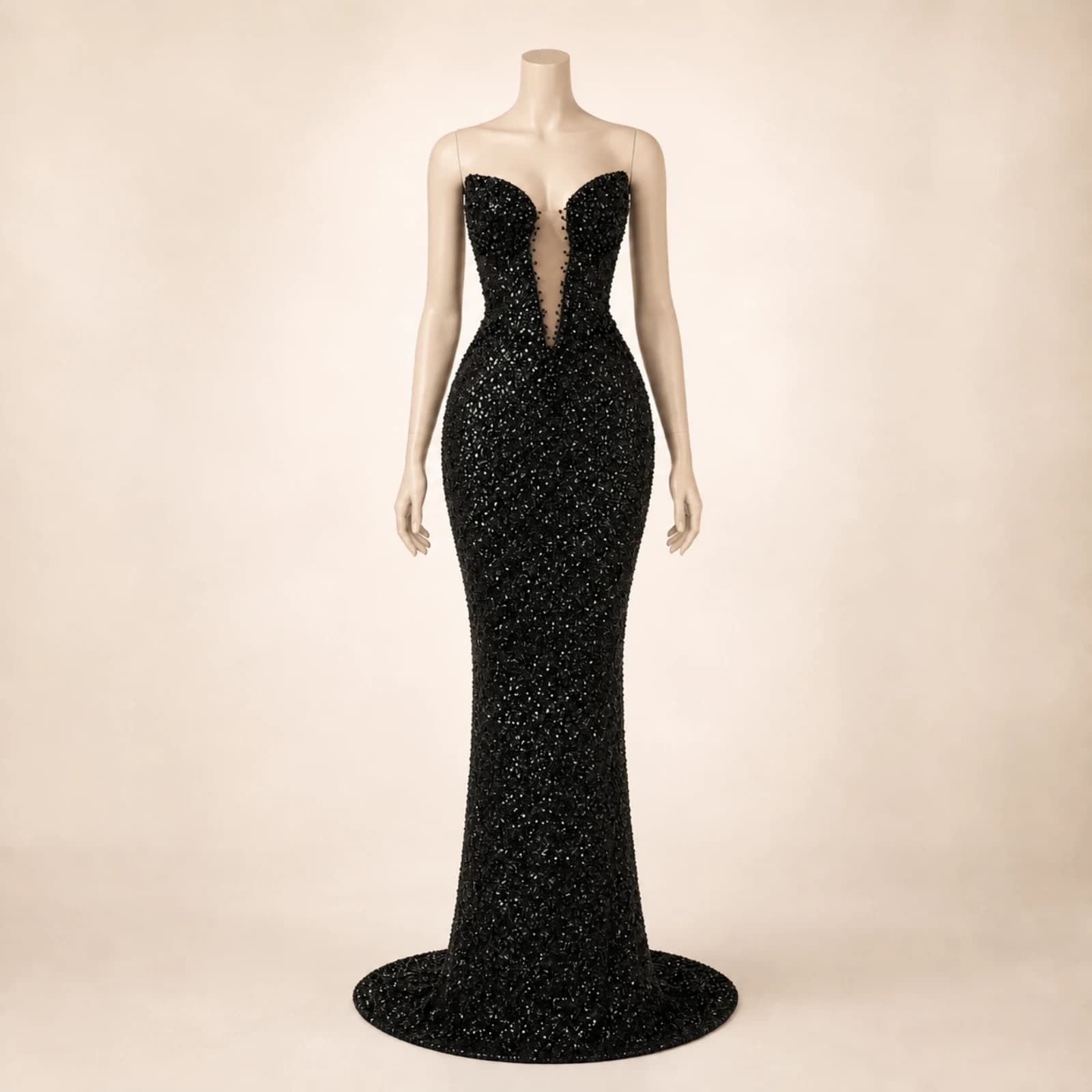 Noelle Black Crystal Mermaid Gown, view 1
