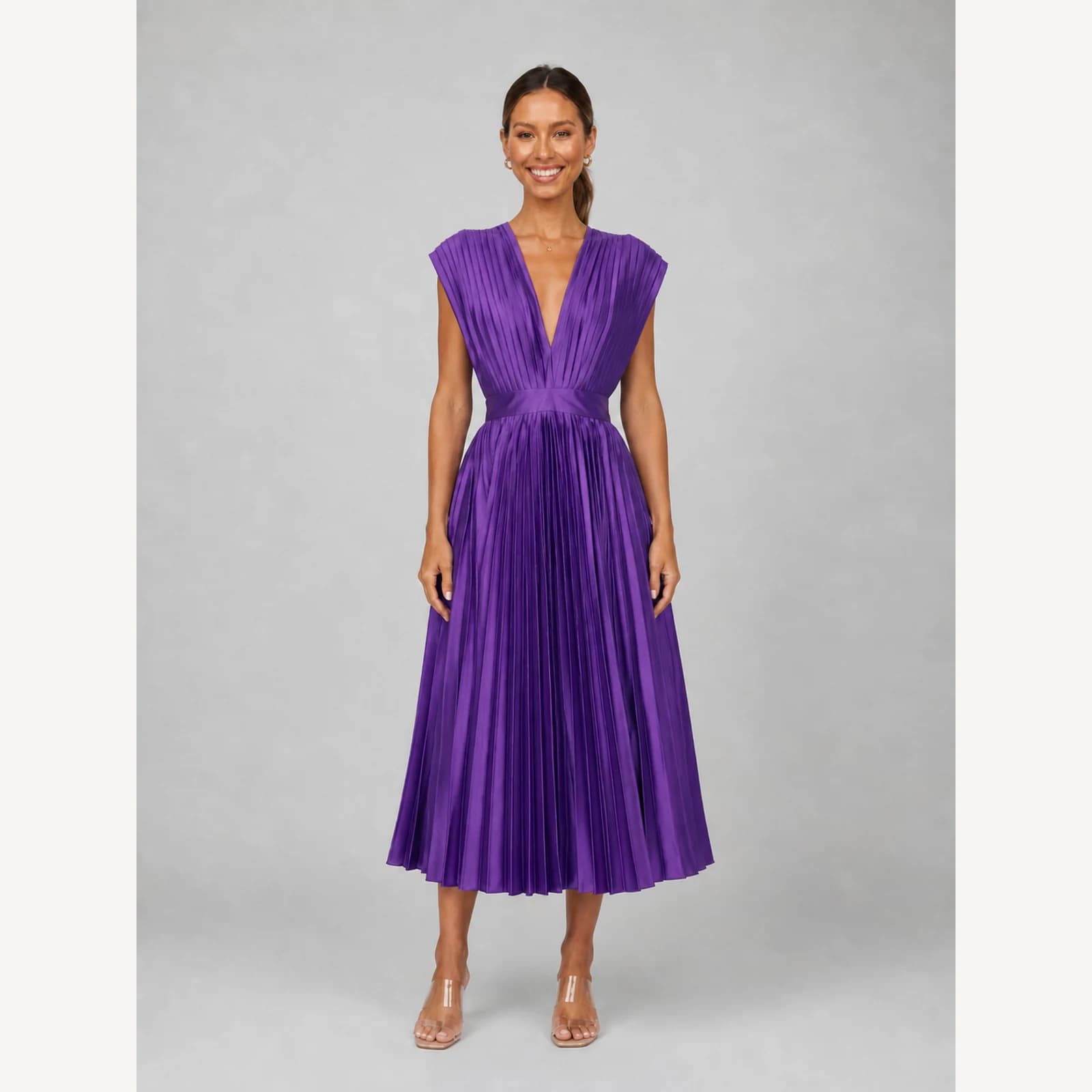 Novalie Purple Pleated Midi Dress, view 1