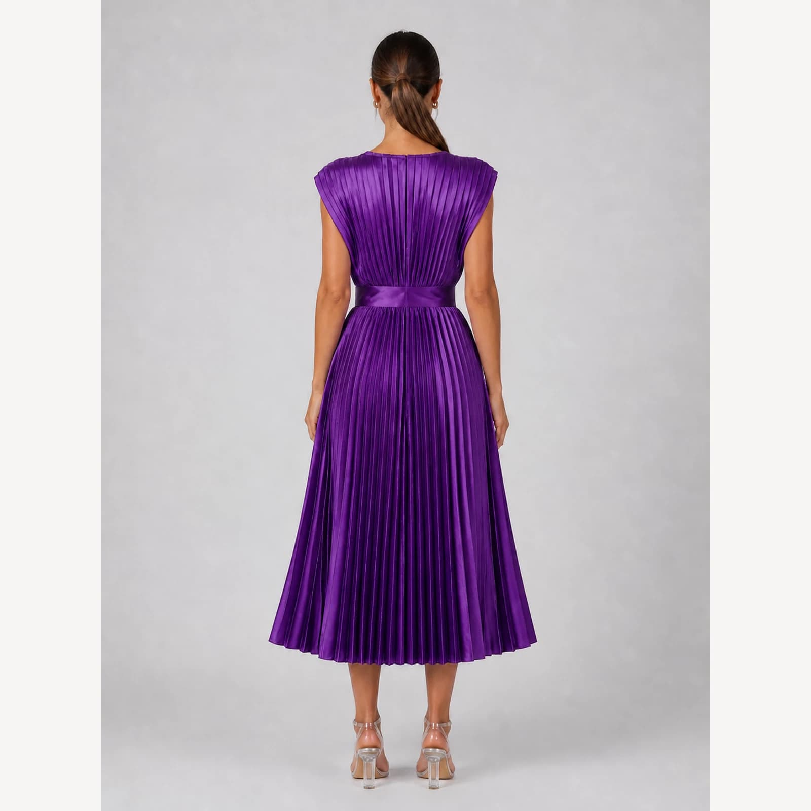 Novalie Purple Pleated Midi Dress, view 2