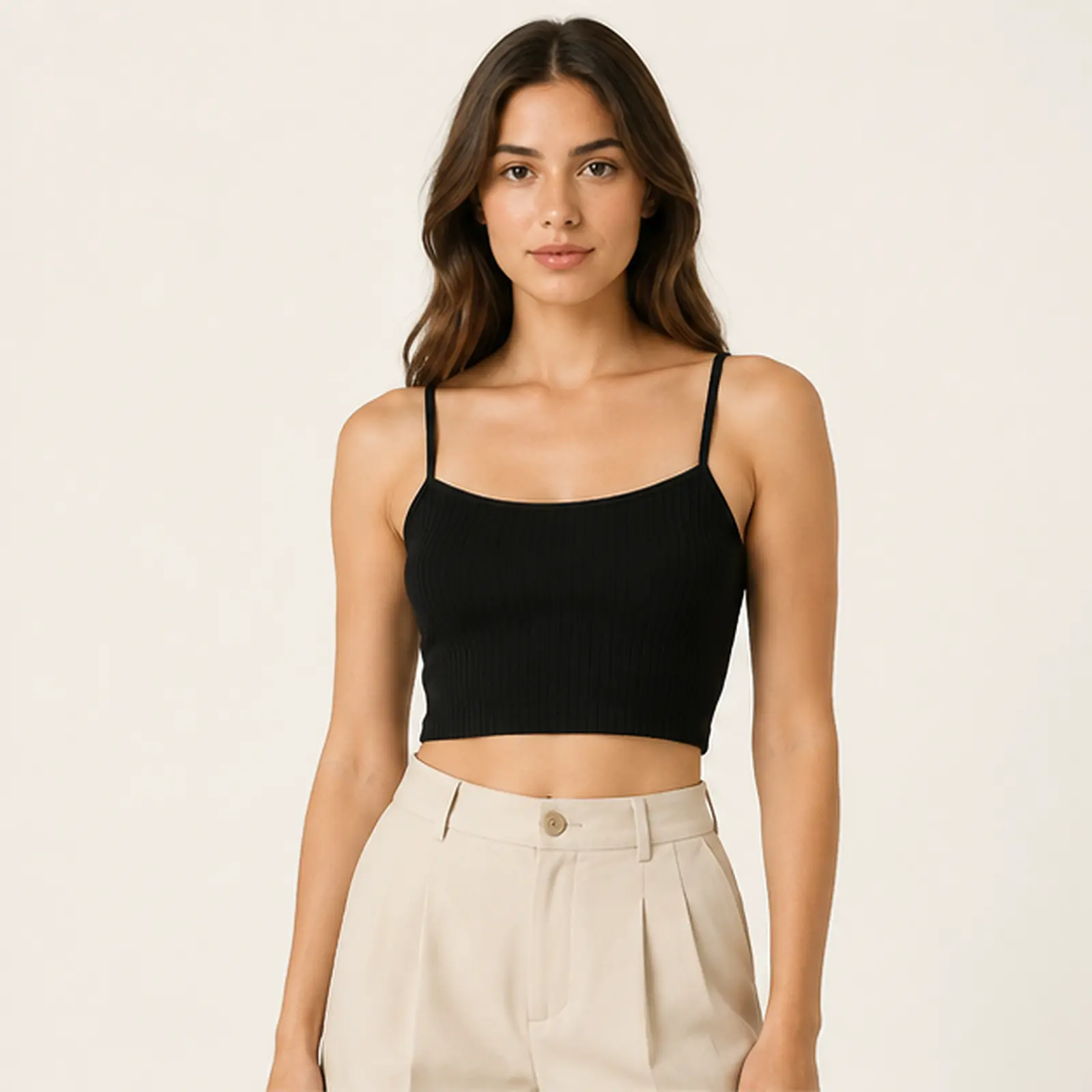 Nox Black Ribbed Tank Top, view 1