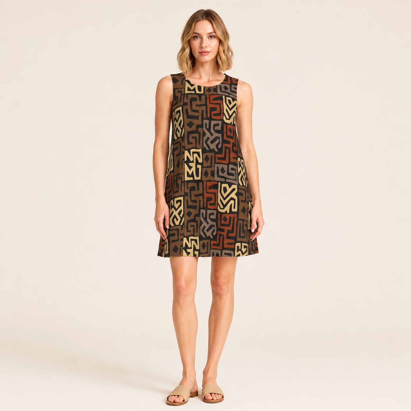 Oceane Brown Geometric Mini Dress
