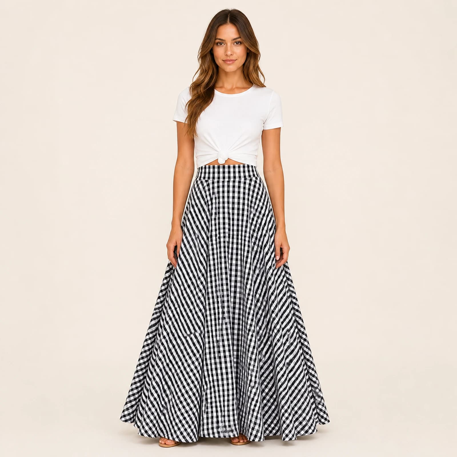 Olive Black Gingham Maxi Skirt