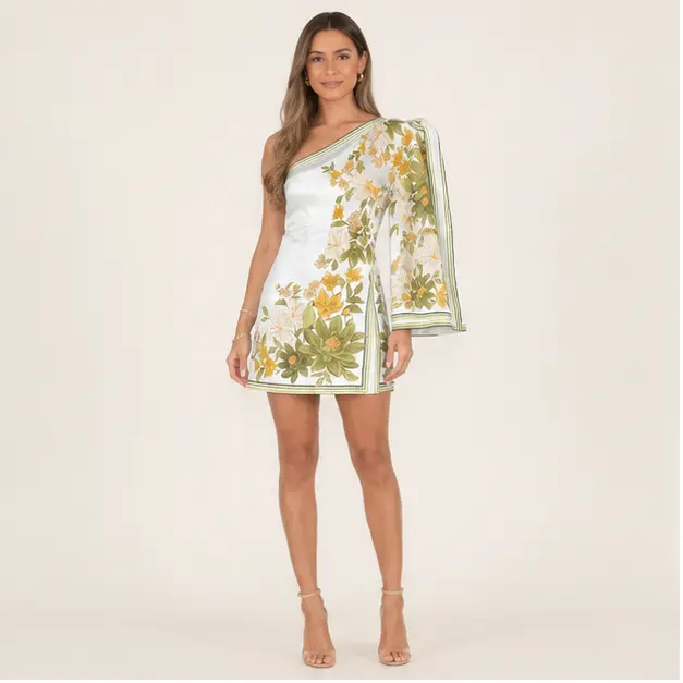 Opal Botanical One-Shoulder Mini Dress