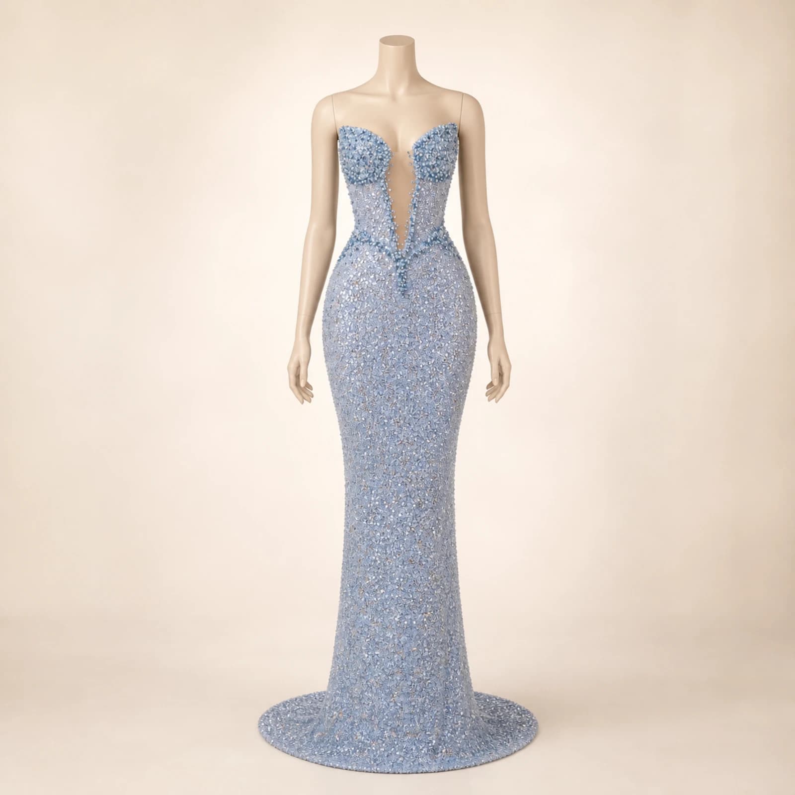 Opaline Ice Blue Crystal Mermaid Gown, view 1