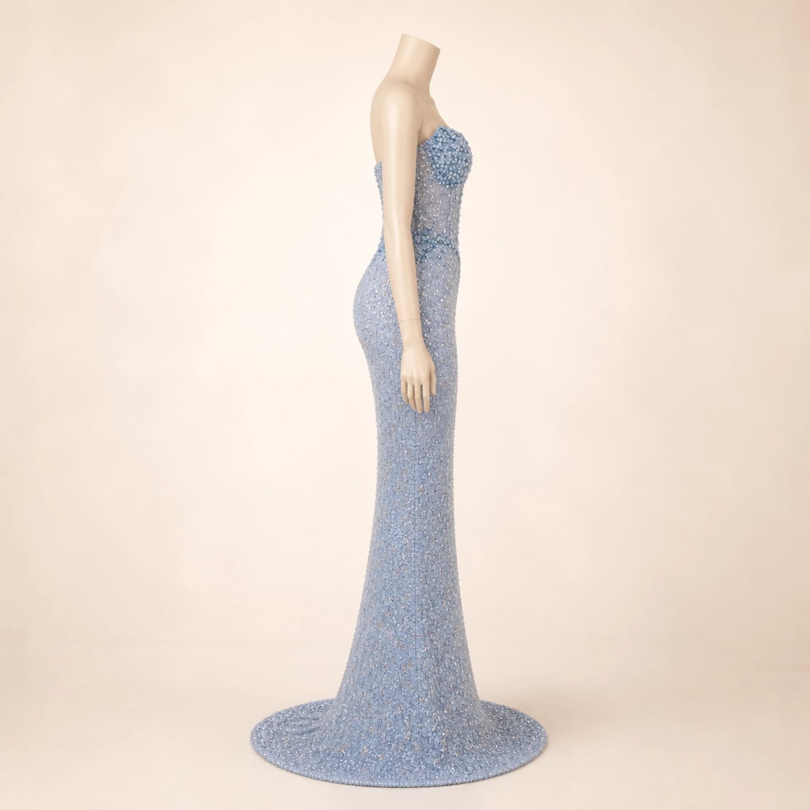 Opaline Ice Blue Crystal Mermaid Gown, view 3