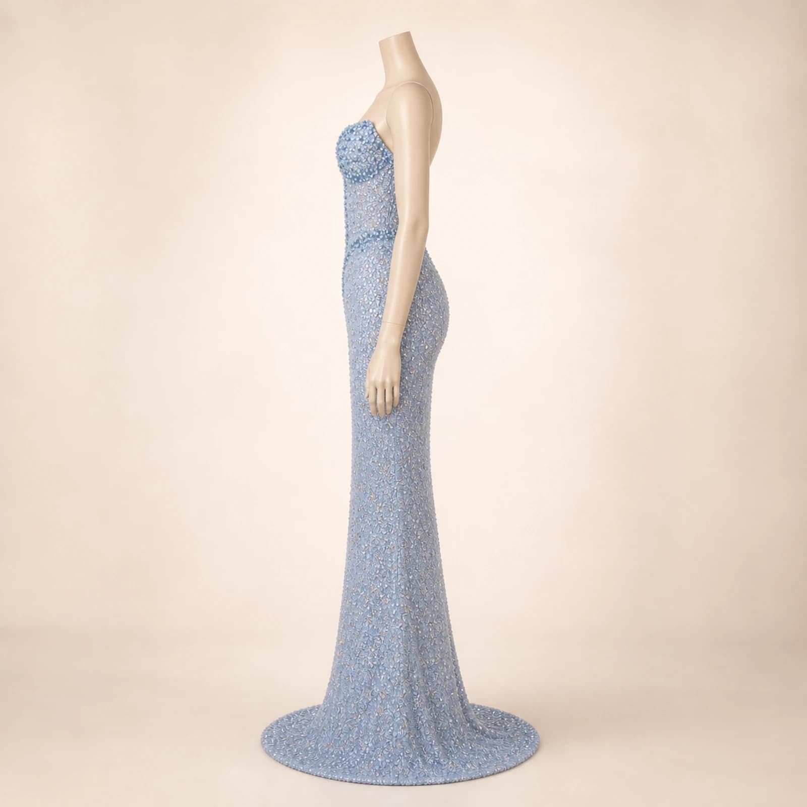 Opaline Ice Blue Crystal Mermaid Gown, view 4