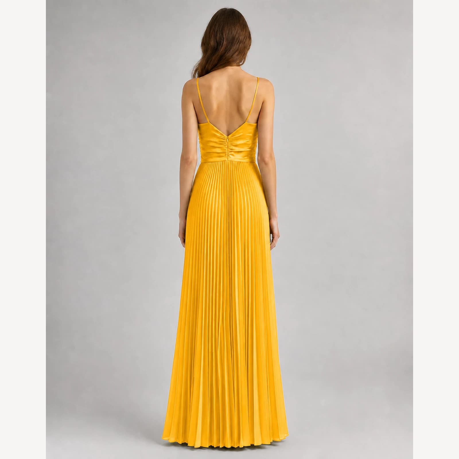 Ophelia Yellow Pleated Evening Gown, view 2