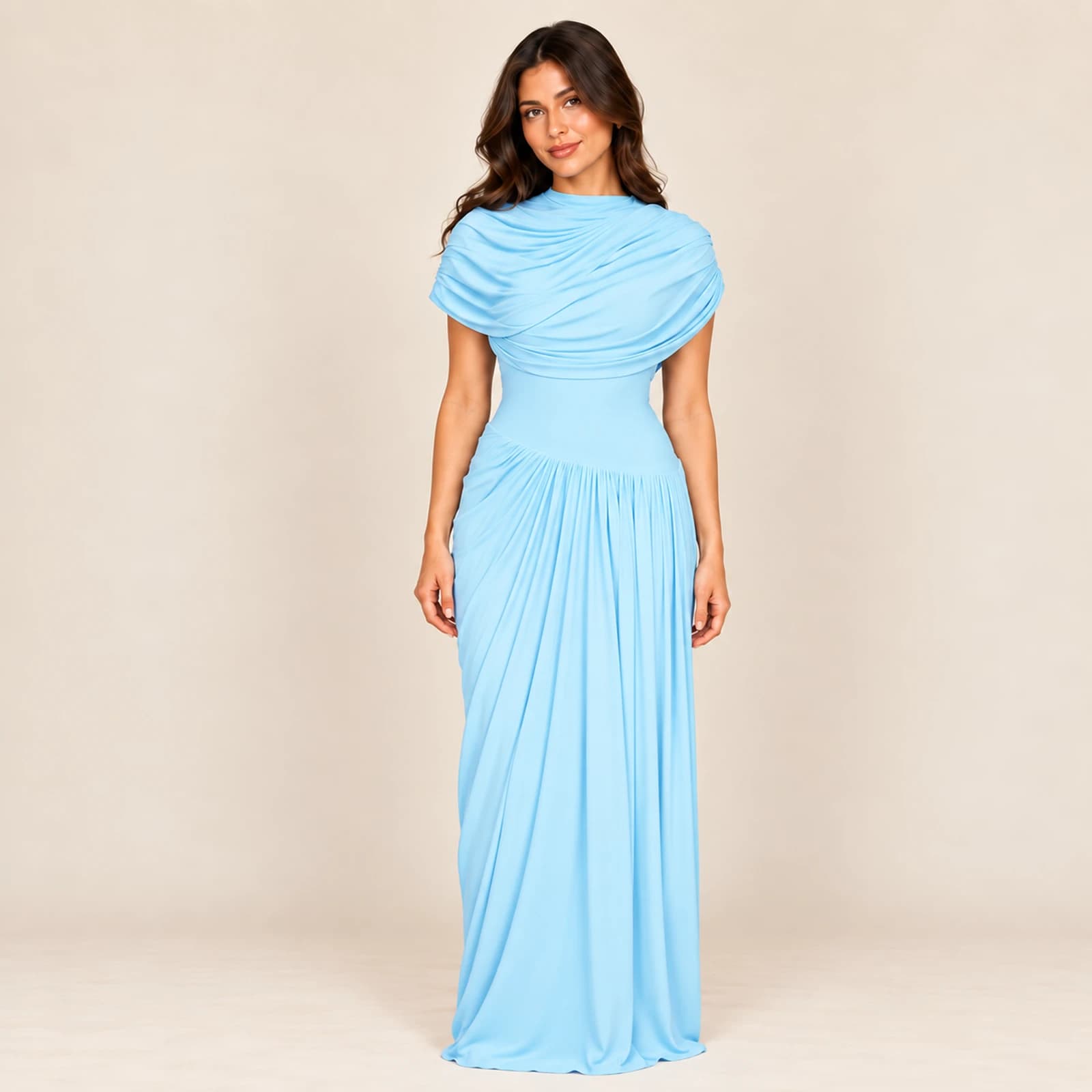 Orielle Draped Maxi Dress — Sky, view 1