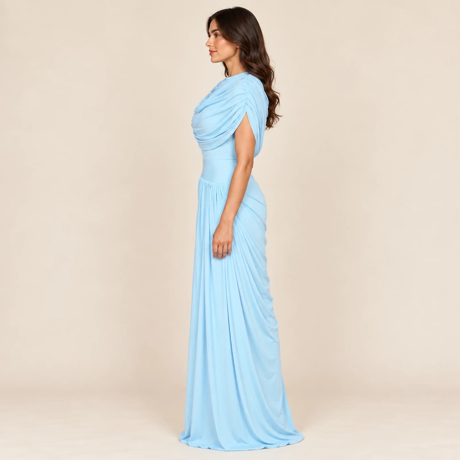 Orielle Draped Maxi Dress — Sky, view 3