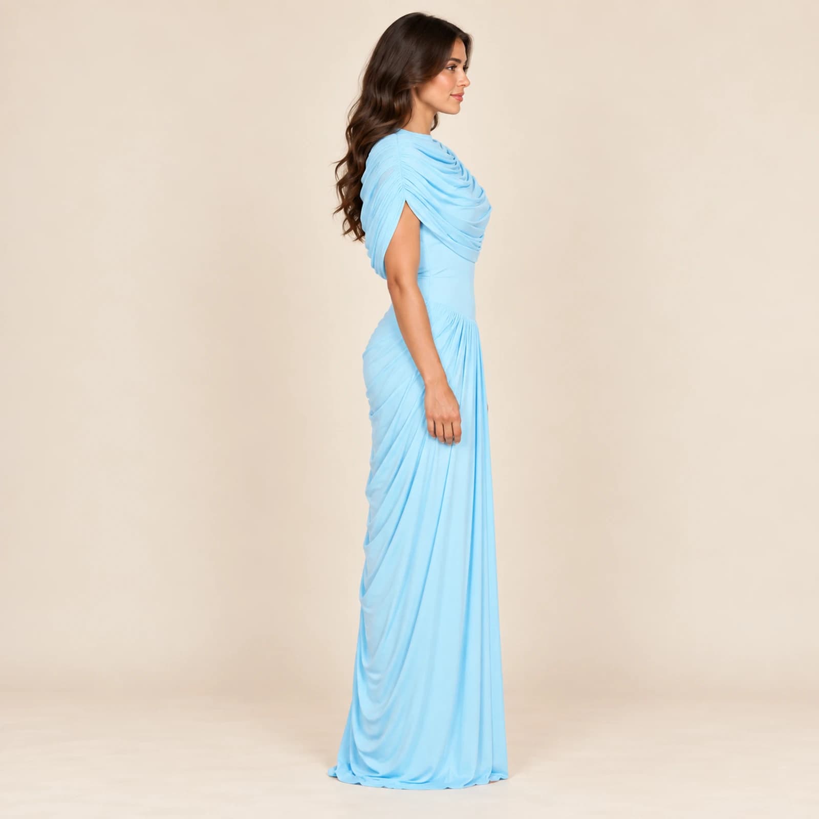 Orielle Draped Maxi Dress — Sky, view 4