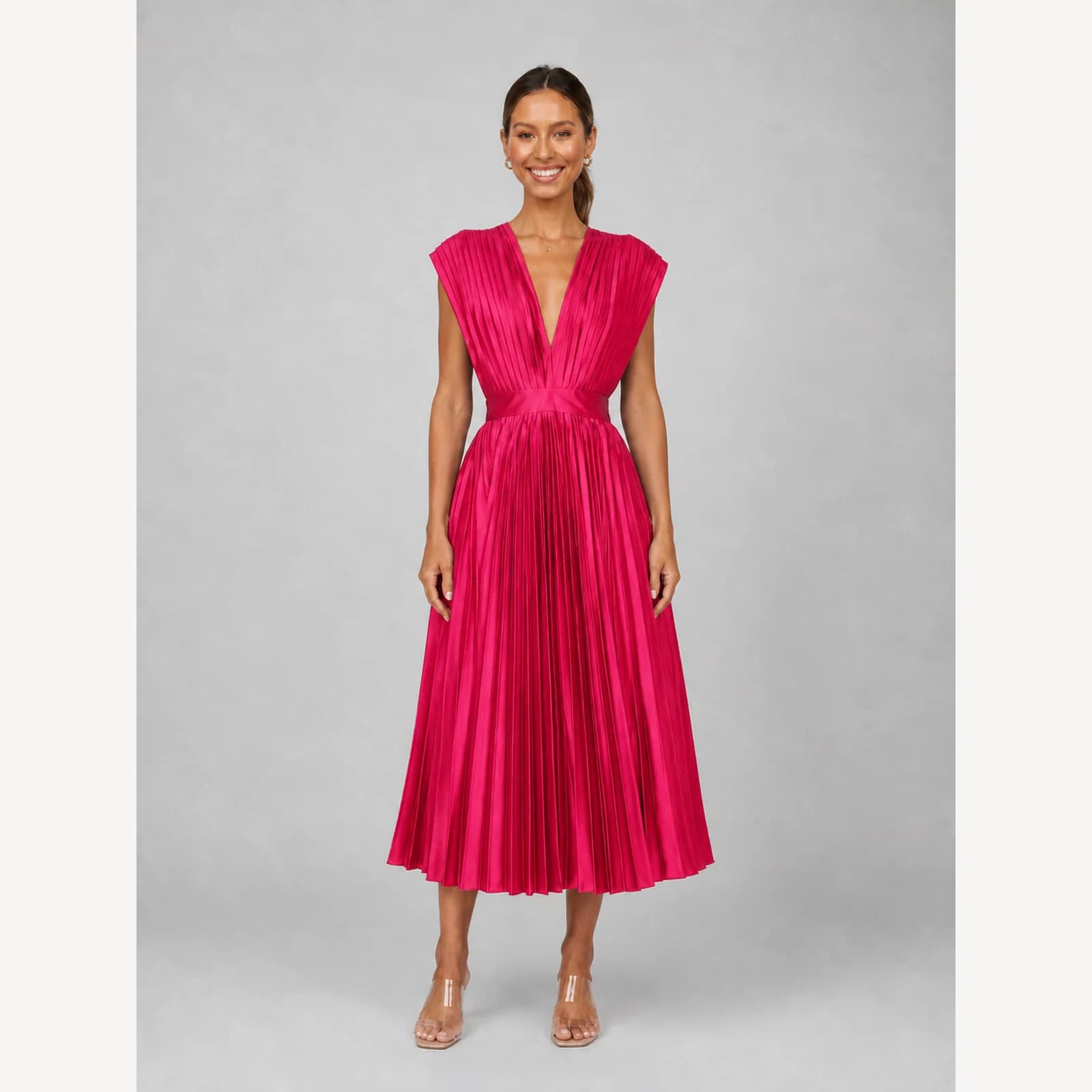 Ottilie Rose Pleated Midi Dress, view 1