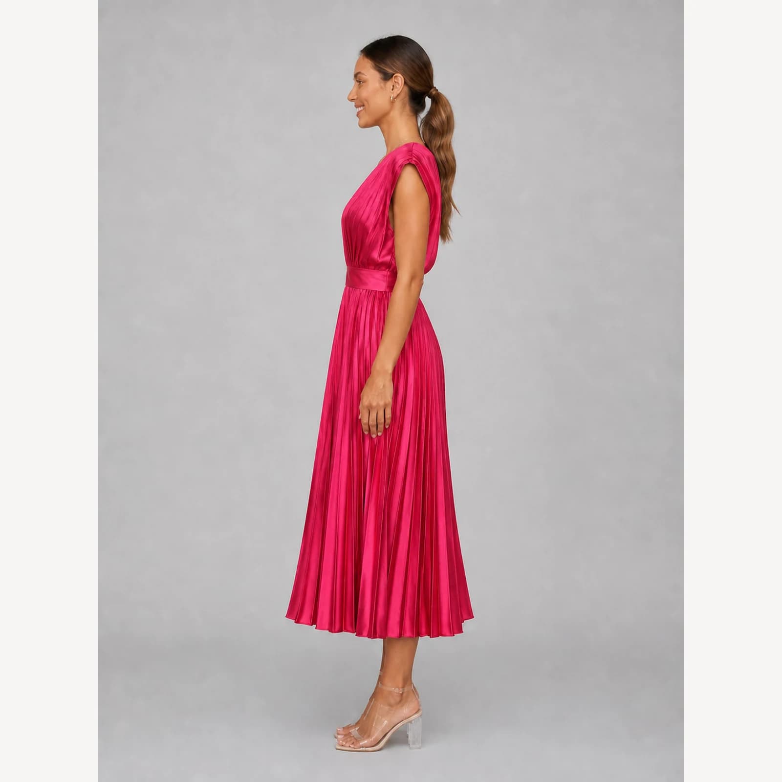 Ottilie Rose Pleated Midi Dress, view 3