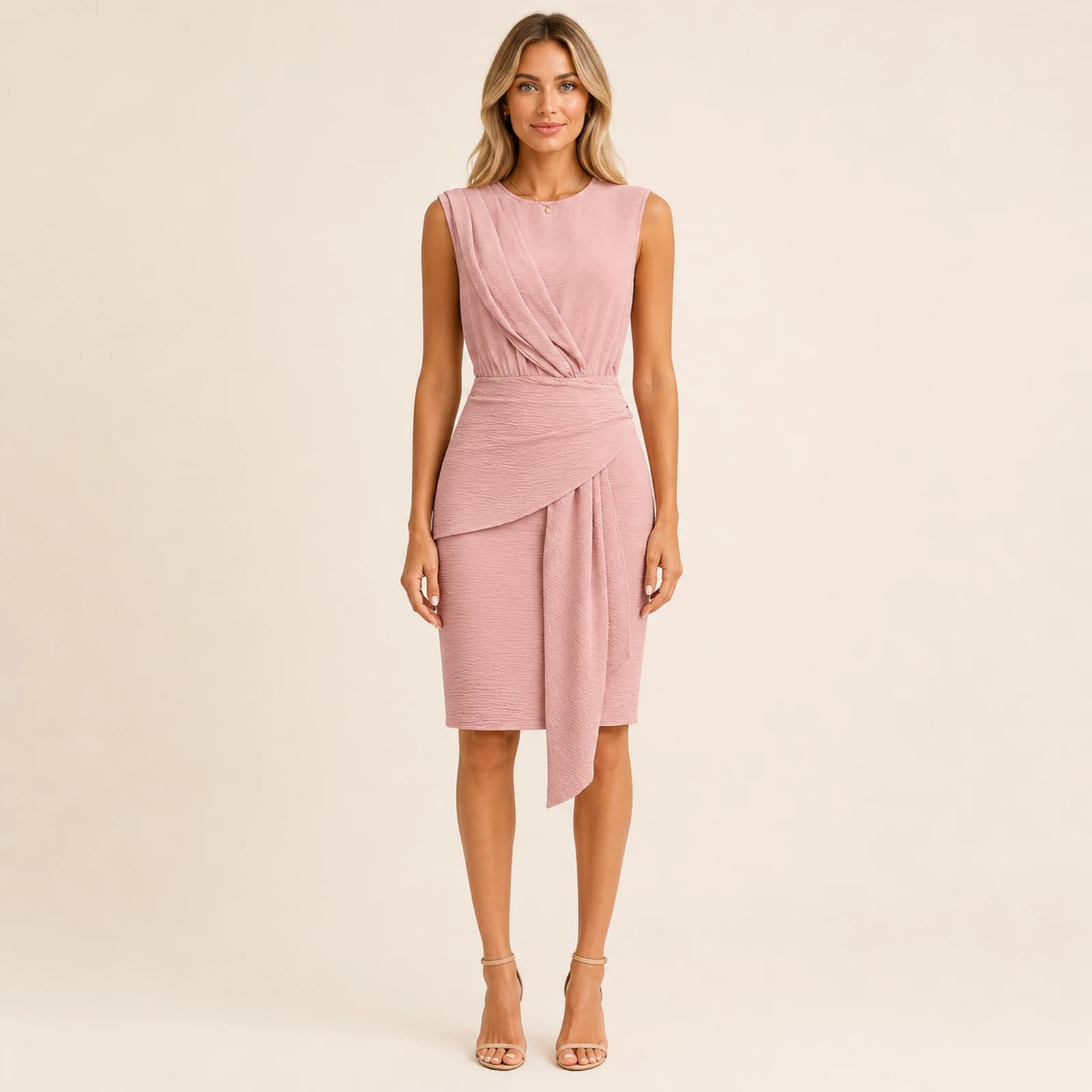Poppy Pink Draped Midi Dress, view 1
