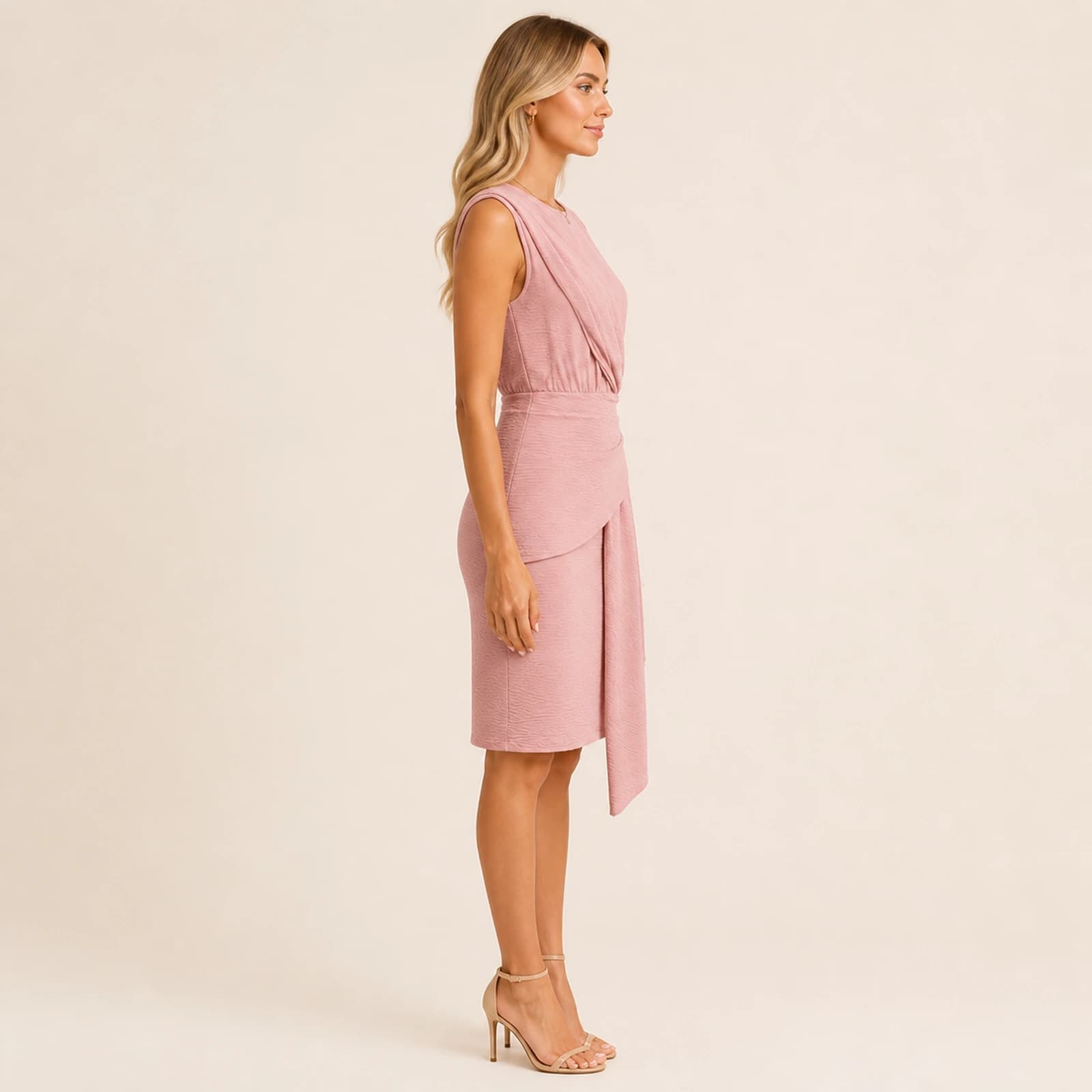 Poppy Pink Draped Midi Dress, view 4