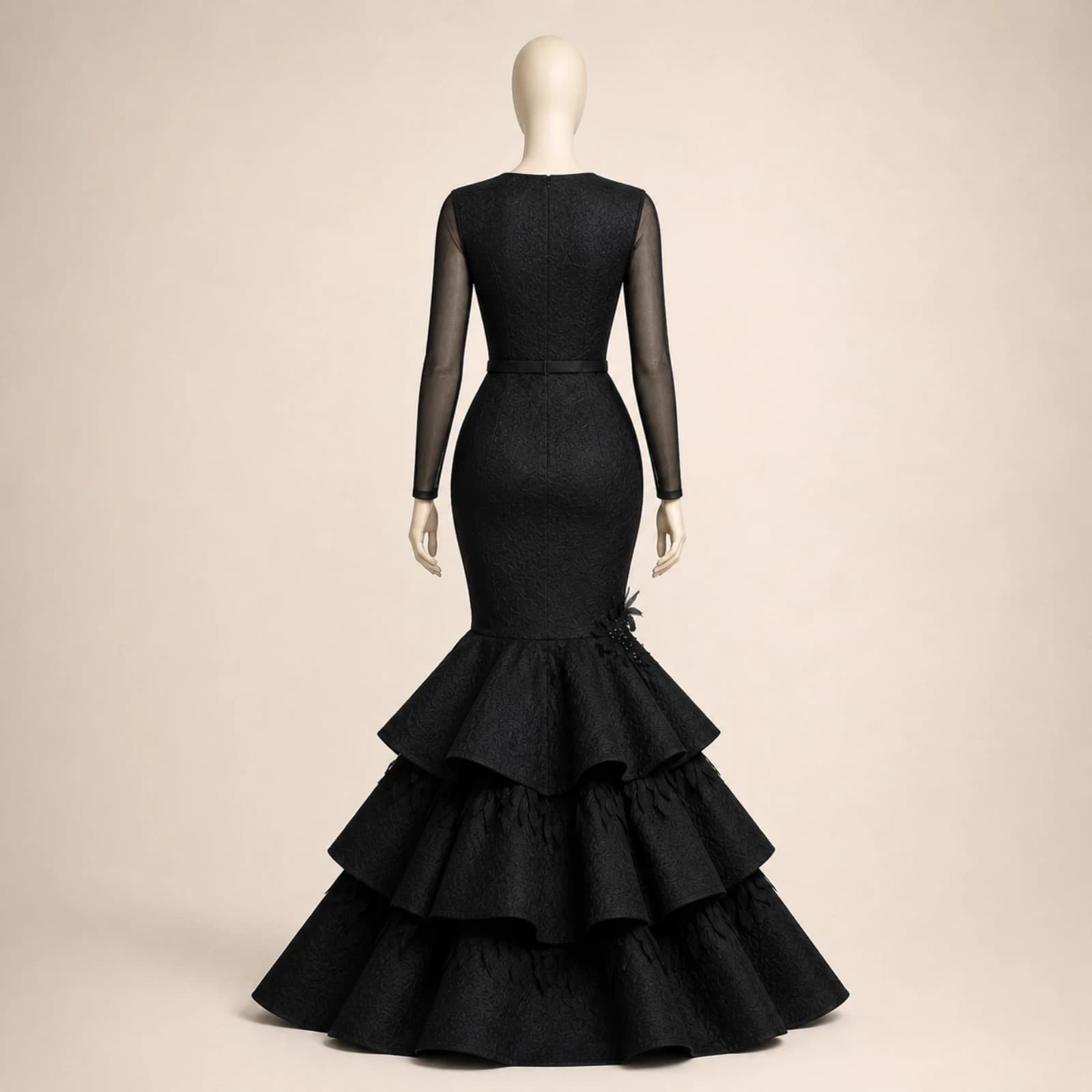 Ravenna Black Tiered Mermaid Gown, view 2