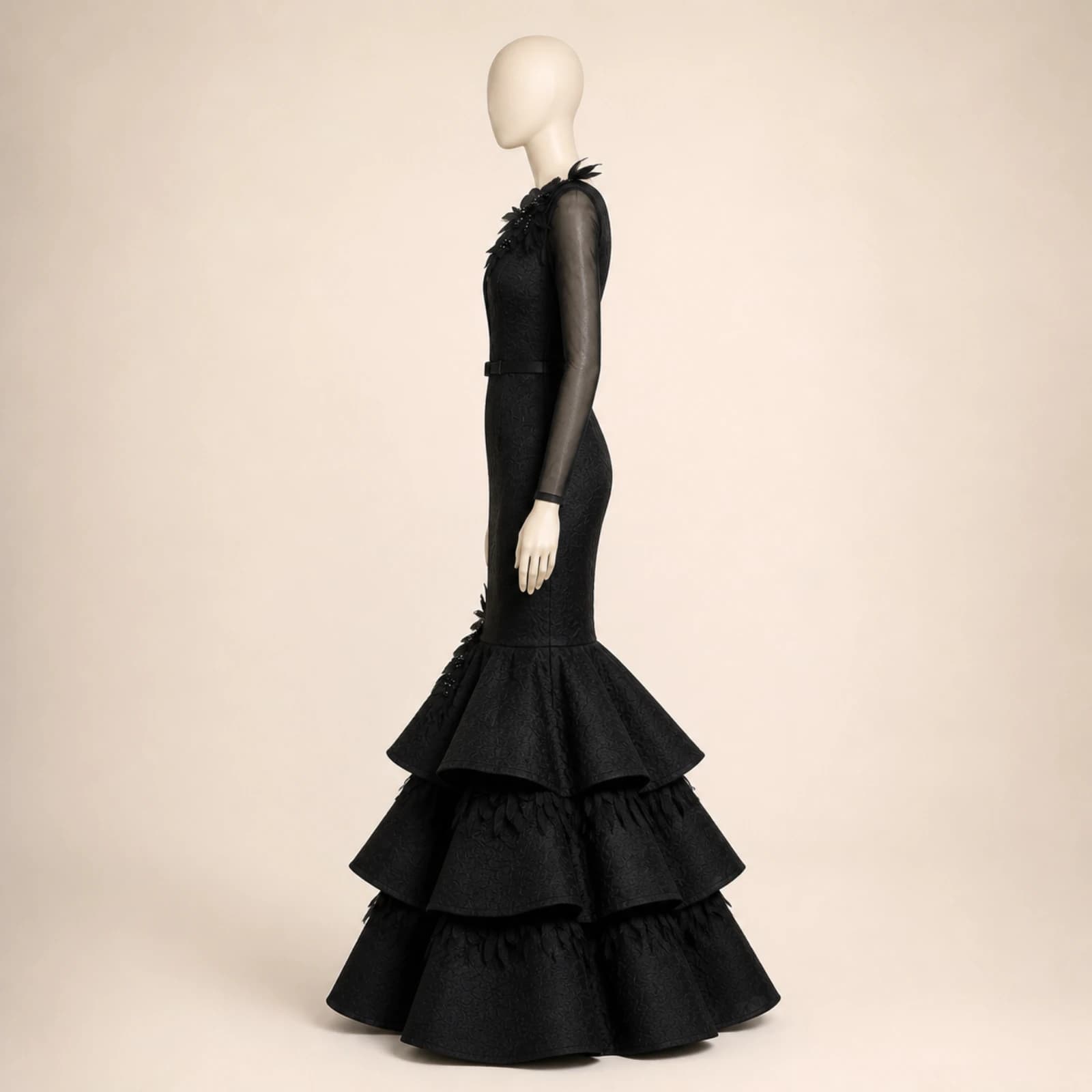 Ravenna Black Tiered Mermaid Gown, view 3